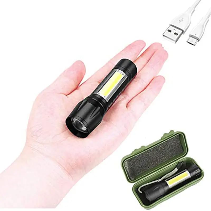 TechPride Rechargeable LED Flashlight - High Lumens, Zoomable Mini Torch with 3 Light Modes | Perfect for Emergencies, Camping, Hiking & Outdoor Adventures (Combo T1-2)