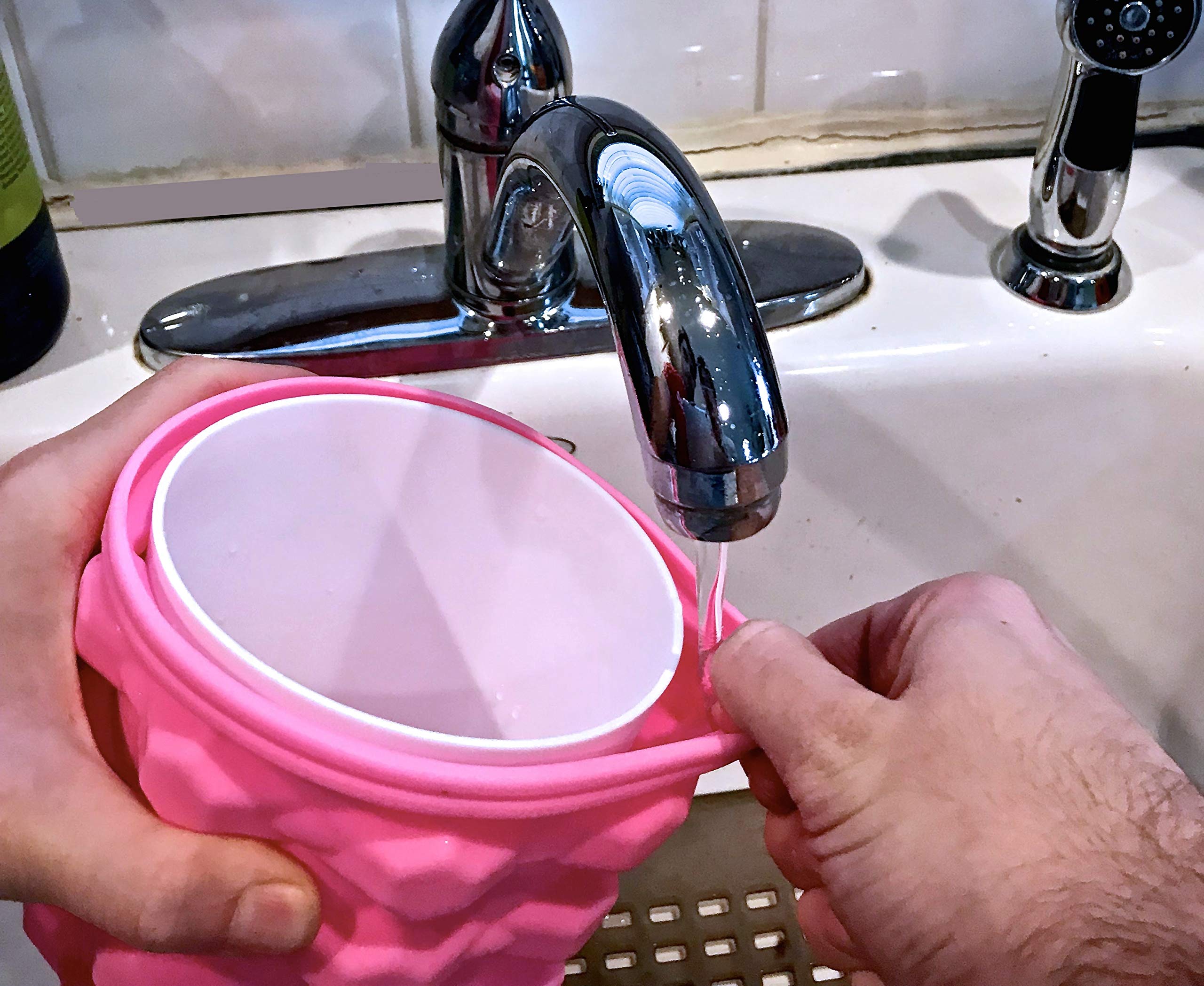 Pink Silicone Ice Cube Tray with Storage Bin - Portable 2-in-1 Mini Ice Maker for Craft Cocktails, Cold Drinks & Home Bar - Round Closed Ice Mold for Freezer - Perfect for Parties, Camping & Small Spaces