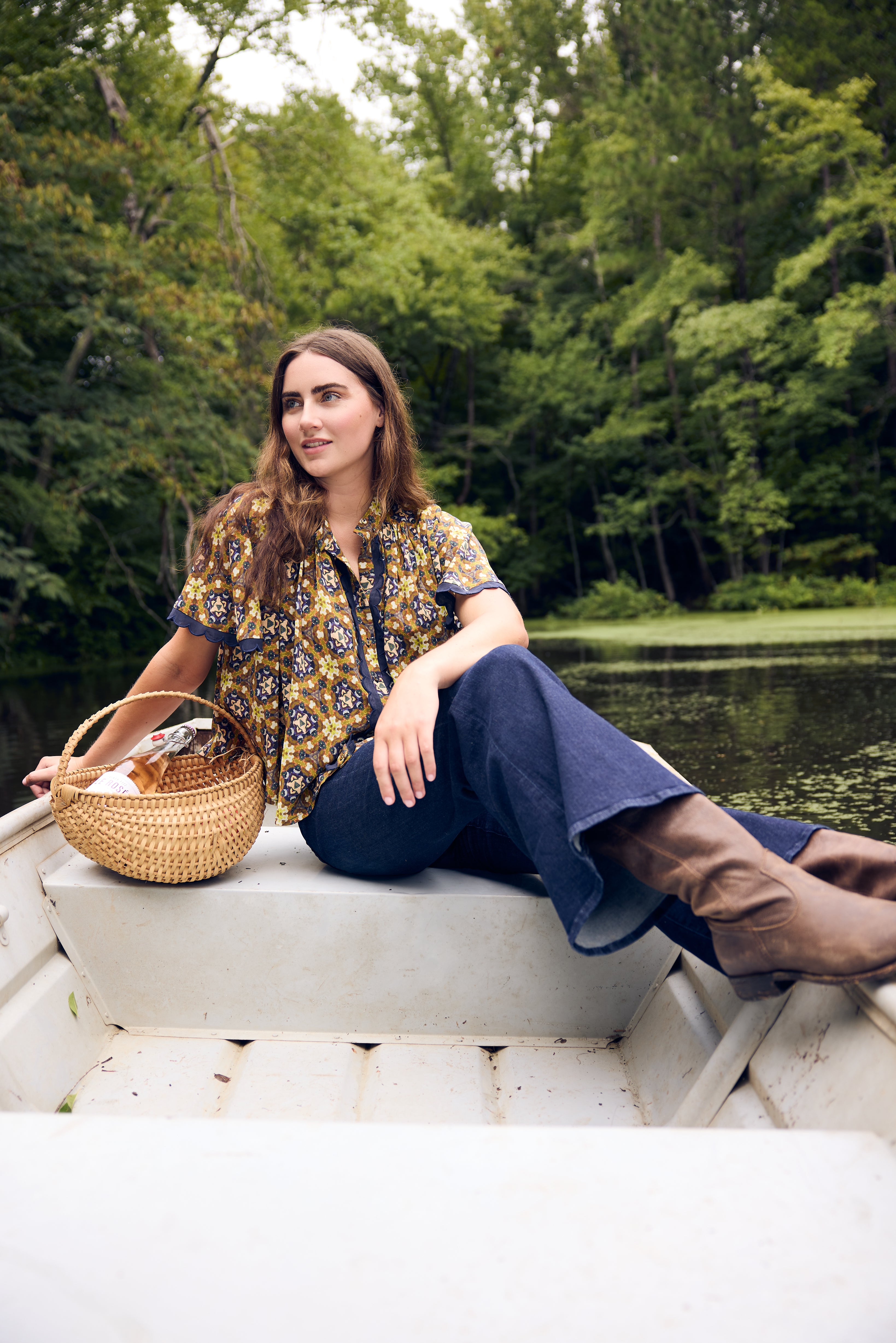 Parham Gathered Blouse in Chestnut Swirl - Elegant Women's Tops for Work & Casual Wear | Perfect for Office, Date Night & Everyday Style