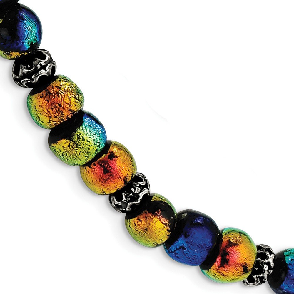 Elegant Sterling Silver Dichroic Glass Beaded 8-Inch Toggle Bracelet | Handmade Jewelry for Women | Perfect for Parties, Weddings & Special Occasions