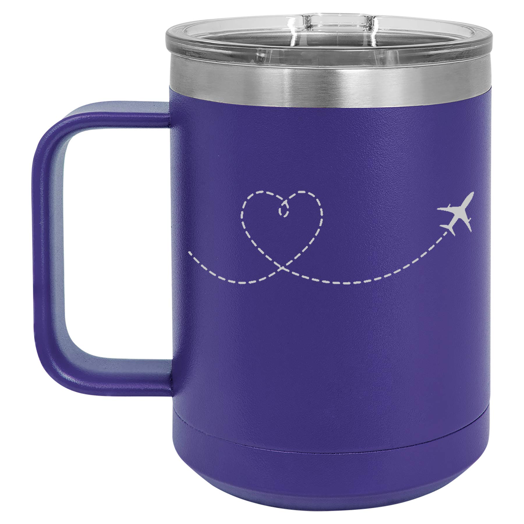 15 oz Stainless Steel Vacuum Insulated Tumbler with Handle & Lid - Heart Love Design Travel Coffee Mug for Hot & Cold Drinks - Perfect for Airplane, Office, Camping & Daily Commute (Purple)