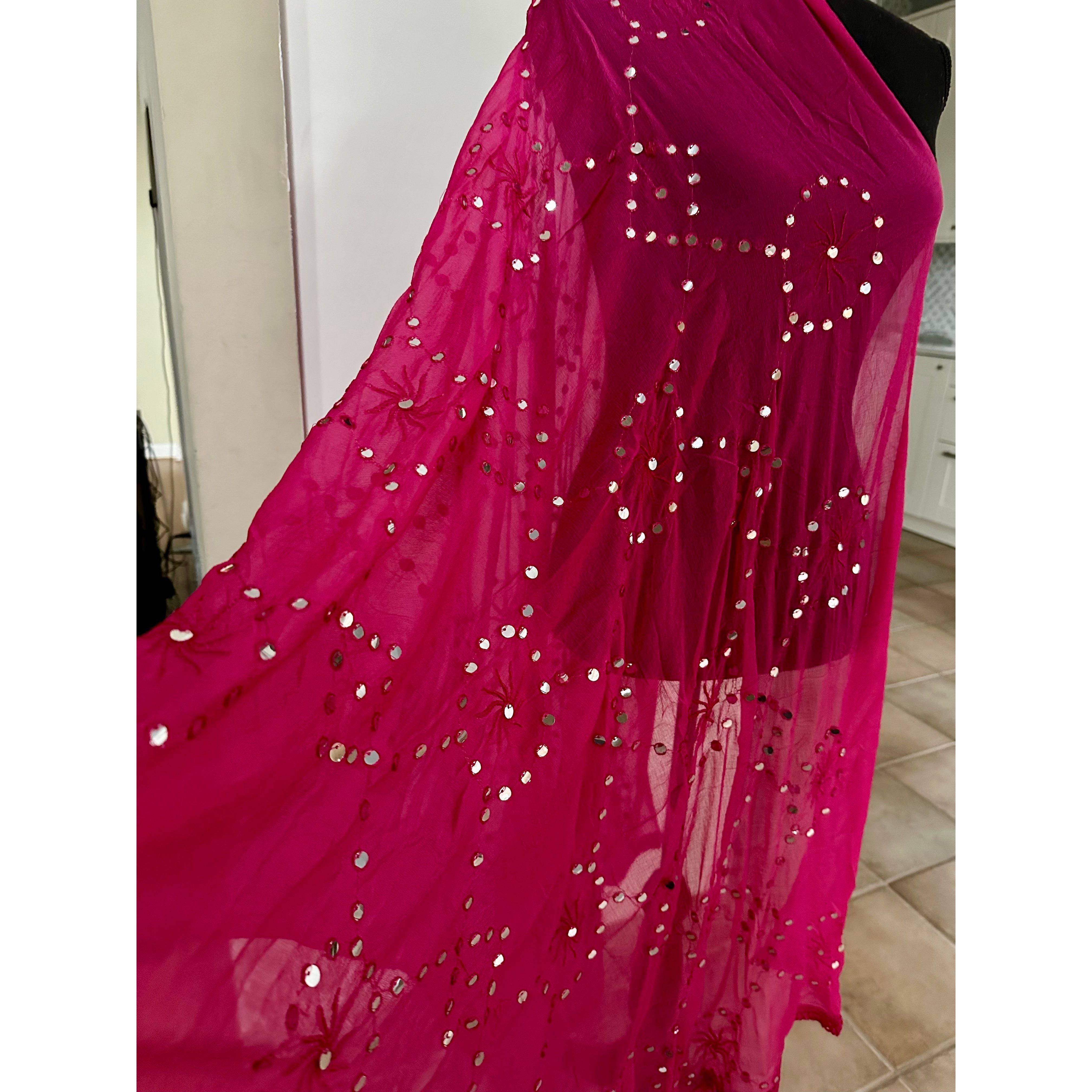 Elegant Pink Dupatta with Mirror Embroidery - Perfect for Weddings, Parties & Cultural Events