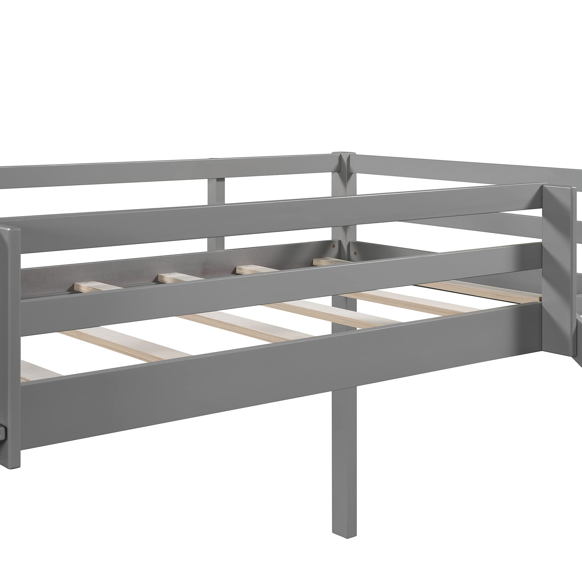 Low Loft Bed with Slide & Chalkboard - Twin Size Kids Loft Bed Frame for Bedroom, Living Room or Guest Room - No Box Spring Needed & Easy Assembly (Gray) - Perfect for Small Spaces & Playrooms