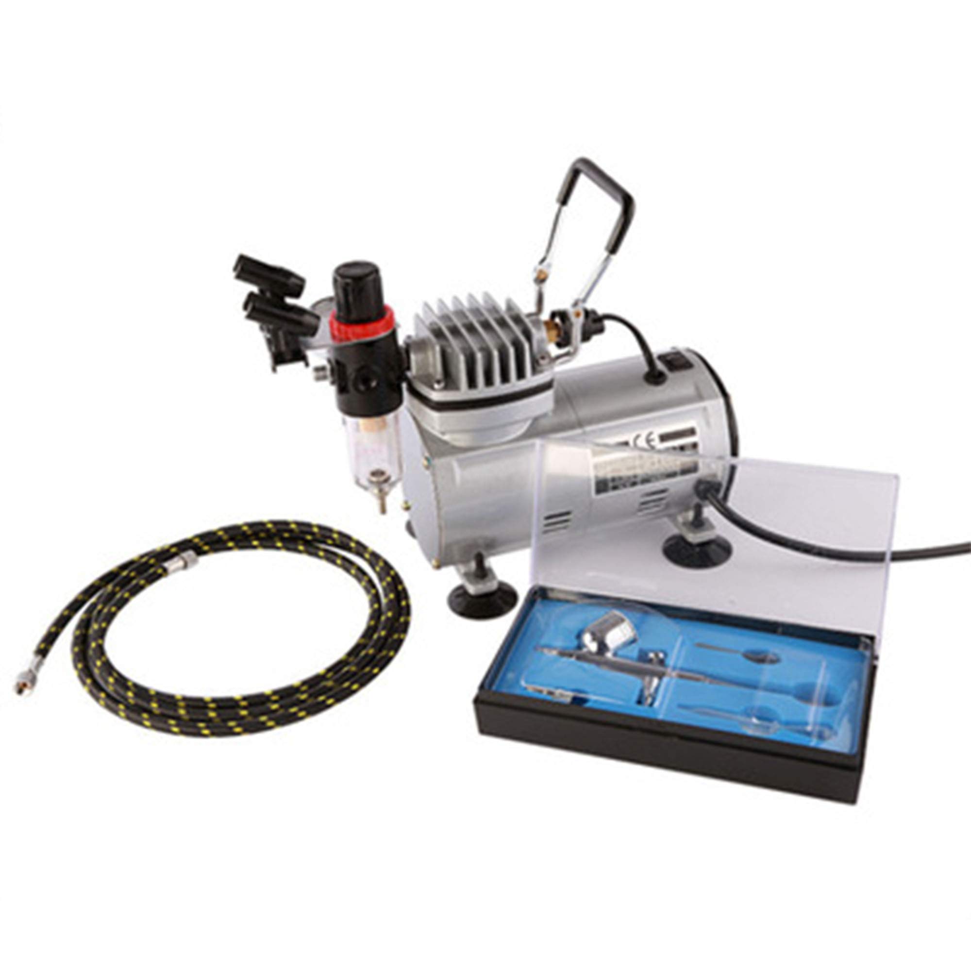NEWTRY Portable Oil-Free 1/5 HP Air Compressor & Airbrush Kit - Automatic Start-Stop System for Painting, Illustration, Cosmetics, Automotive & Tattoo Art | Perfect for Artists, Hobbyists & Professionals