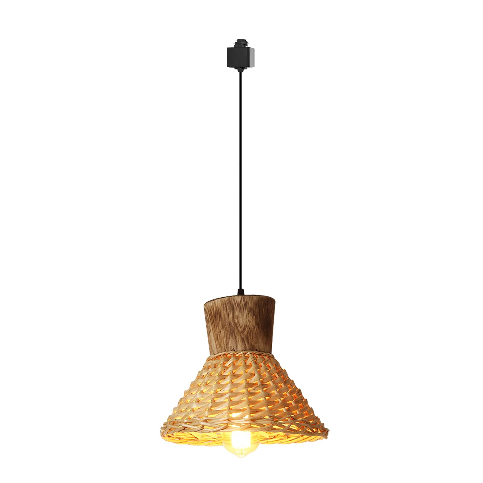 Kiven H-Type Track Lighting Pendant - Handmade Bamboo Chandelier for Restaurant, Teahouse, Bar & Bedroom Decor - Nordic Style Vintage Ceiling Lamp for Cozy Home, Cafe and Bedside Lighting