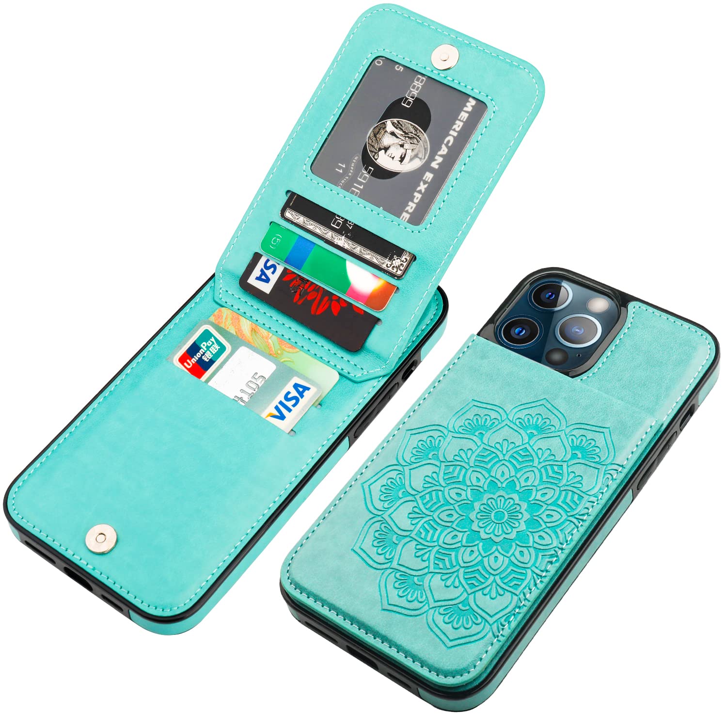Premium PU Leather iPhone 13 Pro Max Wallet Case with Kickstand & Magnetic Closure - Shockproof Protective Flip Cover with Credit Card Slots (6.7