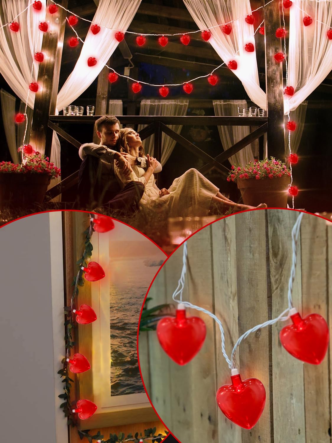 SUNSGNE 8.5Ft Romantic Red Heart String Lights - 10 LED Heart Shaped Lights for Valentine's Day, Mother's Day, Wedding, Anniversary & Christmas Decorations | Indoor/Outdoor Party Lighting for Bedroom, Garden, Patio and Special Events