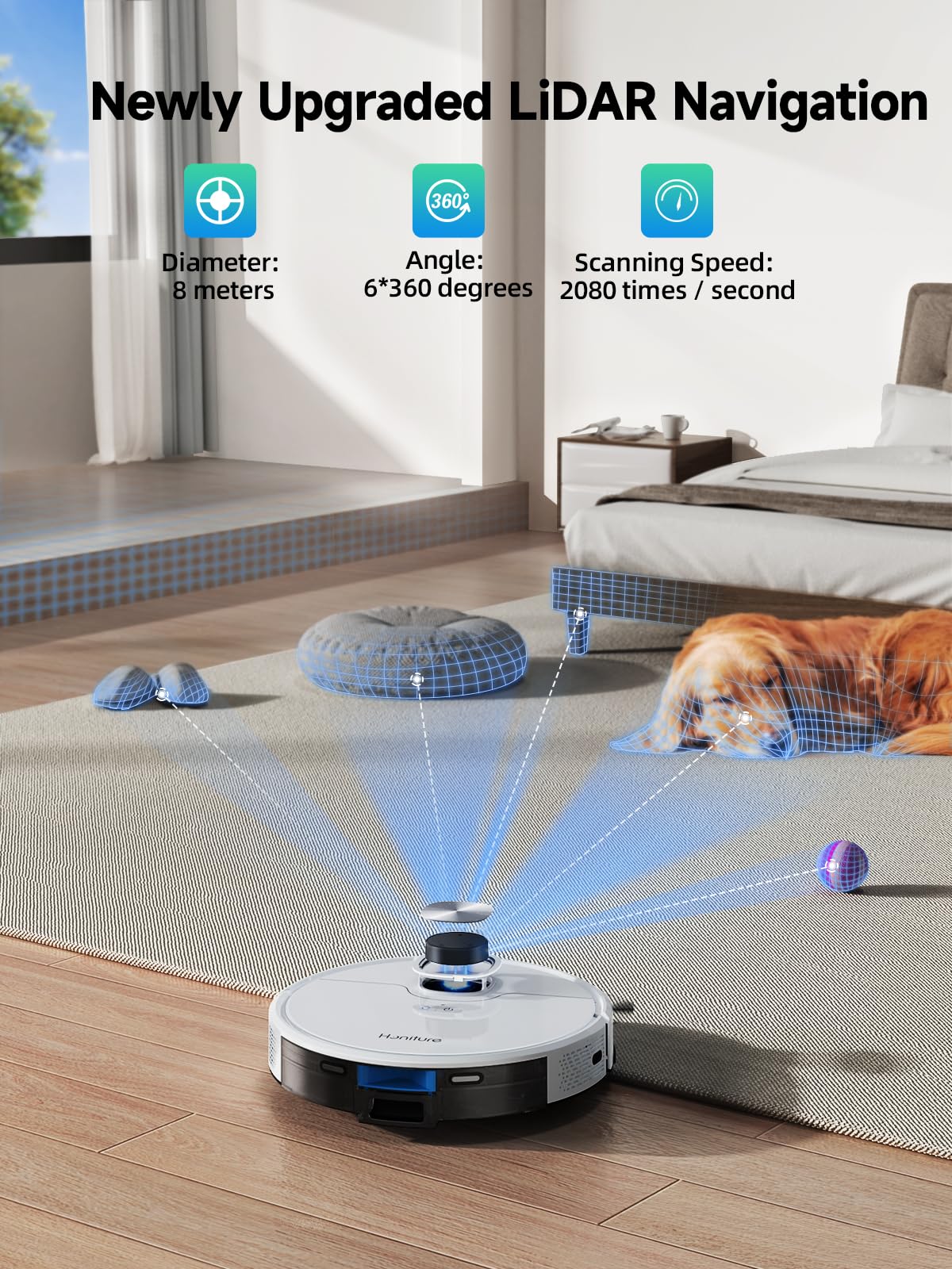 HONITURE Q6 SE Self-Emptying Robot Vacuum and Mop Combo with 3500Pa Suction, Laser Navigation & Smart Mapping - 180 Min Runtime, App Control - Perfect for Pet Hair, Hardwood Floors & Large Homes