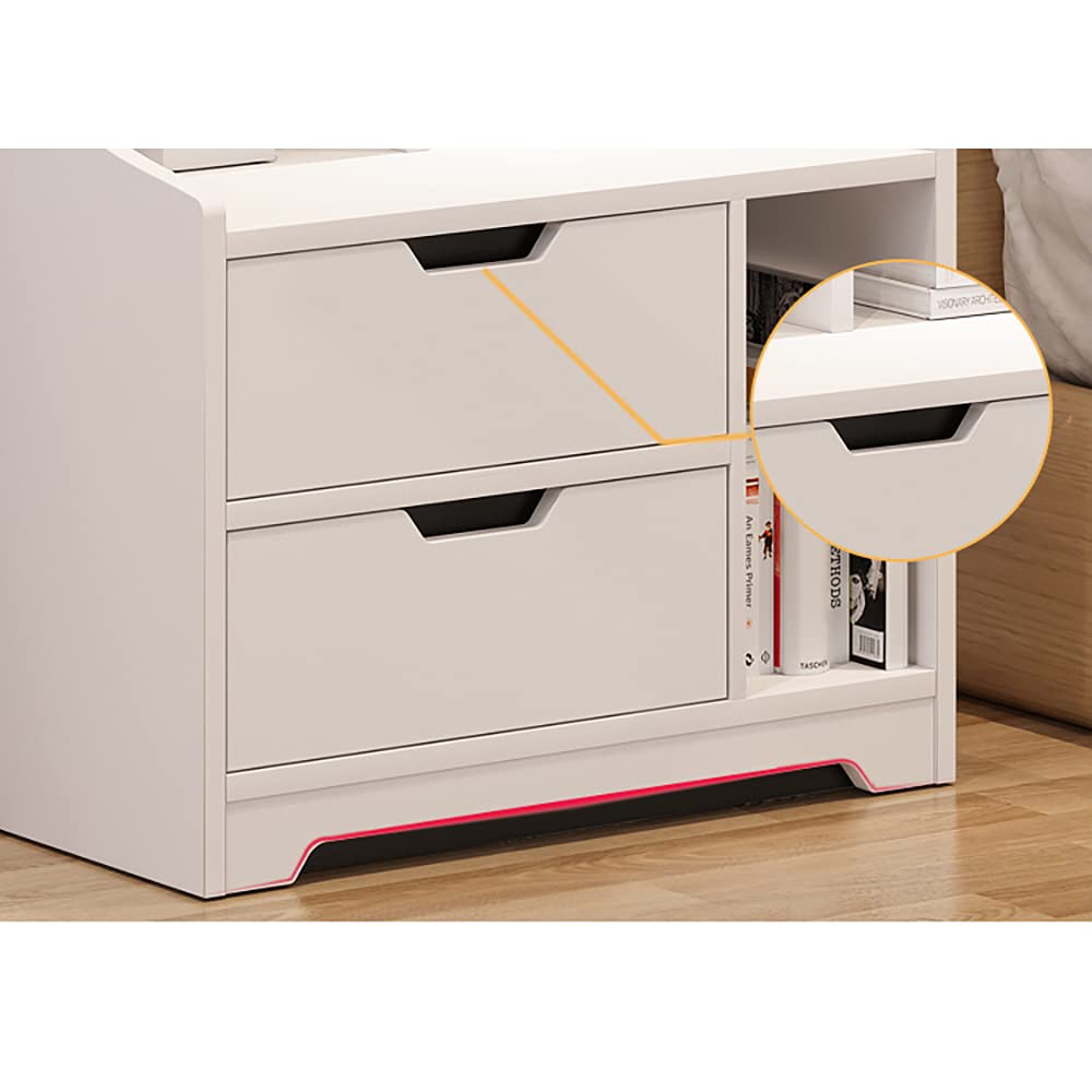 White MDF Bedside Table with Drawer - Multifunctional Storage Nightstand for Bedroom, Living Room & Home Office - Compact Side Table with Cabinet Space for Books, Lamps & Essentials