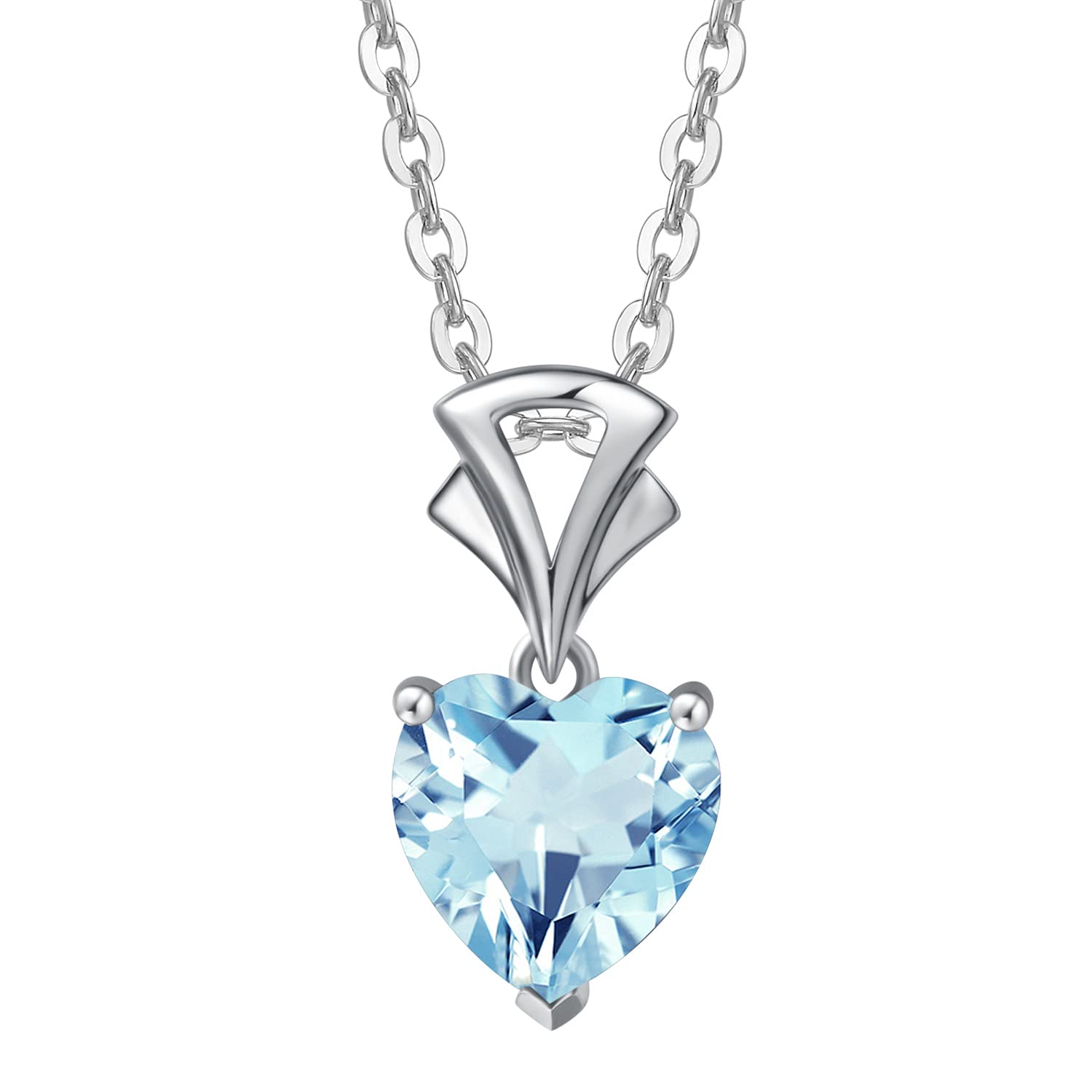 14K White Gold & Sterling Silver Heart Birthstone Pendant Necklace for Women - 8mm Gemstone Jewelry Gift for Mom, Wife, Girlfriend | Anniversary, Birthday, Valentine's Day Present | Perfect for Everyday Wear, Special Occasions & Gift-Giving