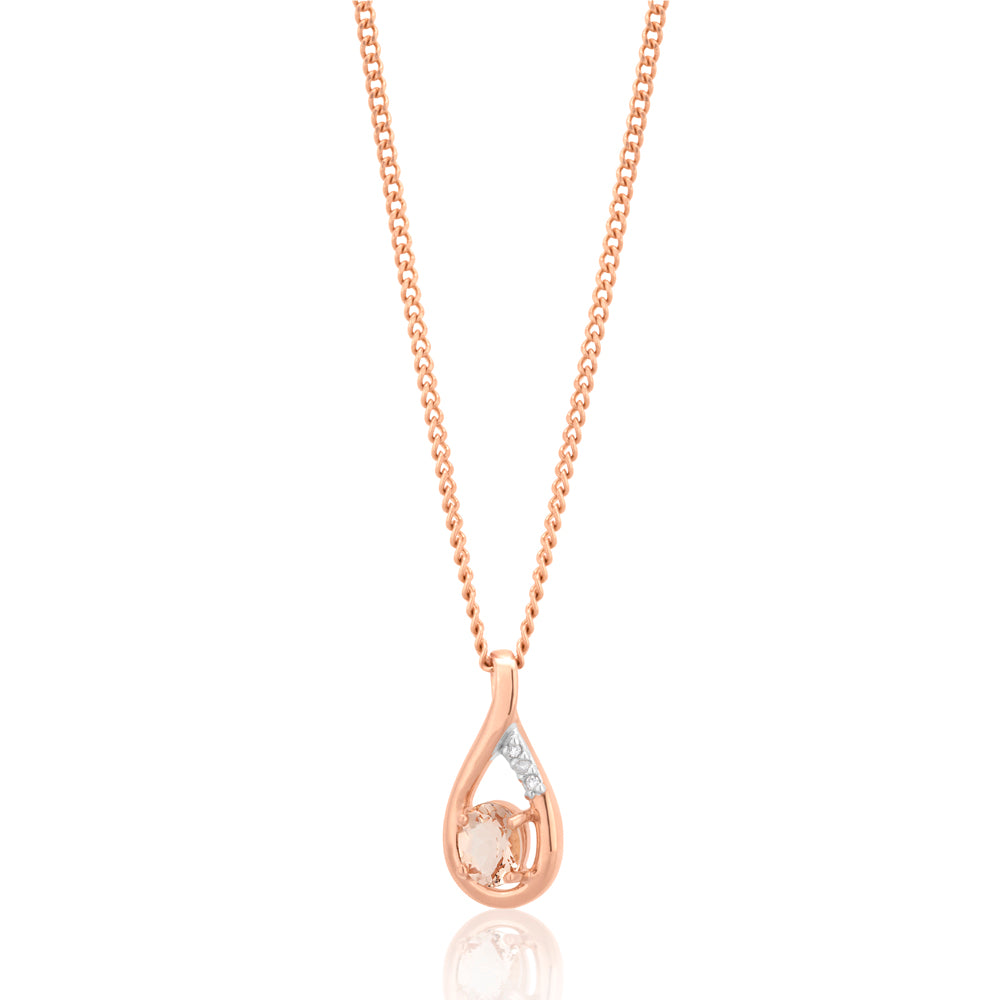 9ct Rose Gold Morganite Pendant with Diamonds - Elegant Jewelry for Women, Gift for Her, Anniversary & Valentine's Day Present