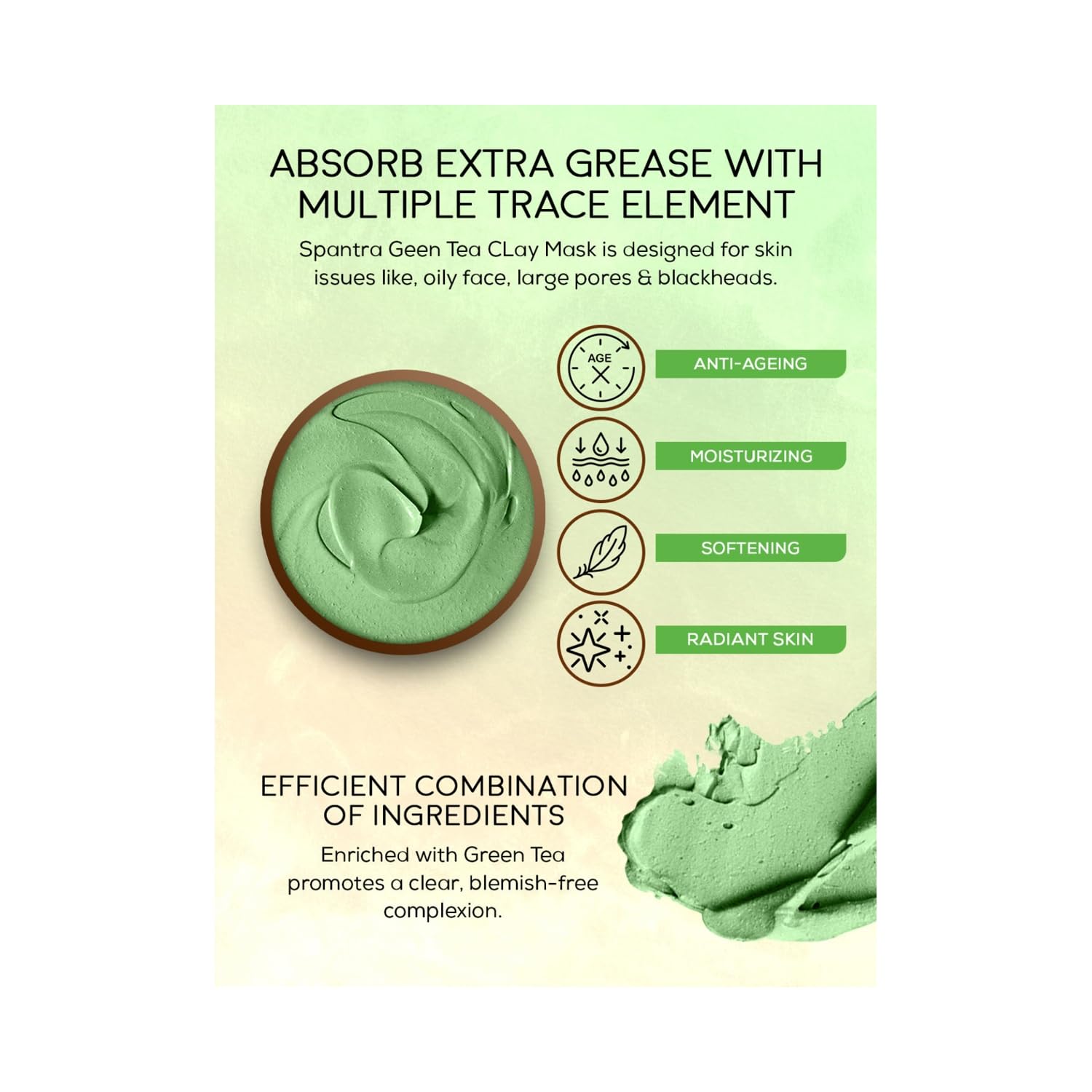 Spantra Green Clay Mask with Salicylic Acid & Matcha Tea - Acne Treatment for Oily & Acne-Prone Skin | Reduces Breakouts, Soothes Redness & Dark Spots | 125g Detoxifying Facial Mask for Pollution Defense & Skin Care | Perfect for Daily Use & Spa Nights at Home