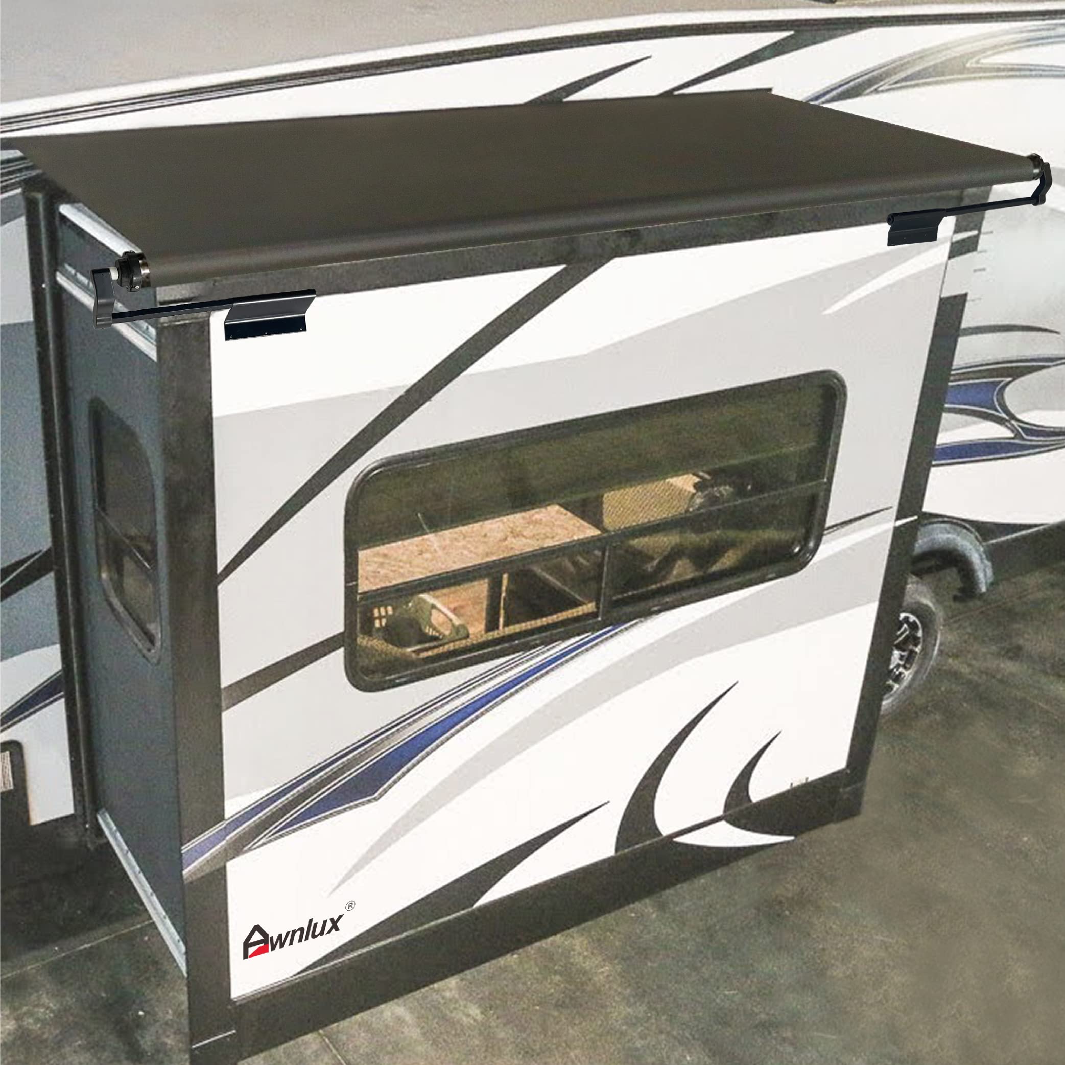 **Awnlux Black Modular Slide Topper Awning for RVs, Travel Trailers, 5th Wheels & Motorhomes – 7'6