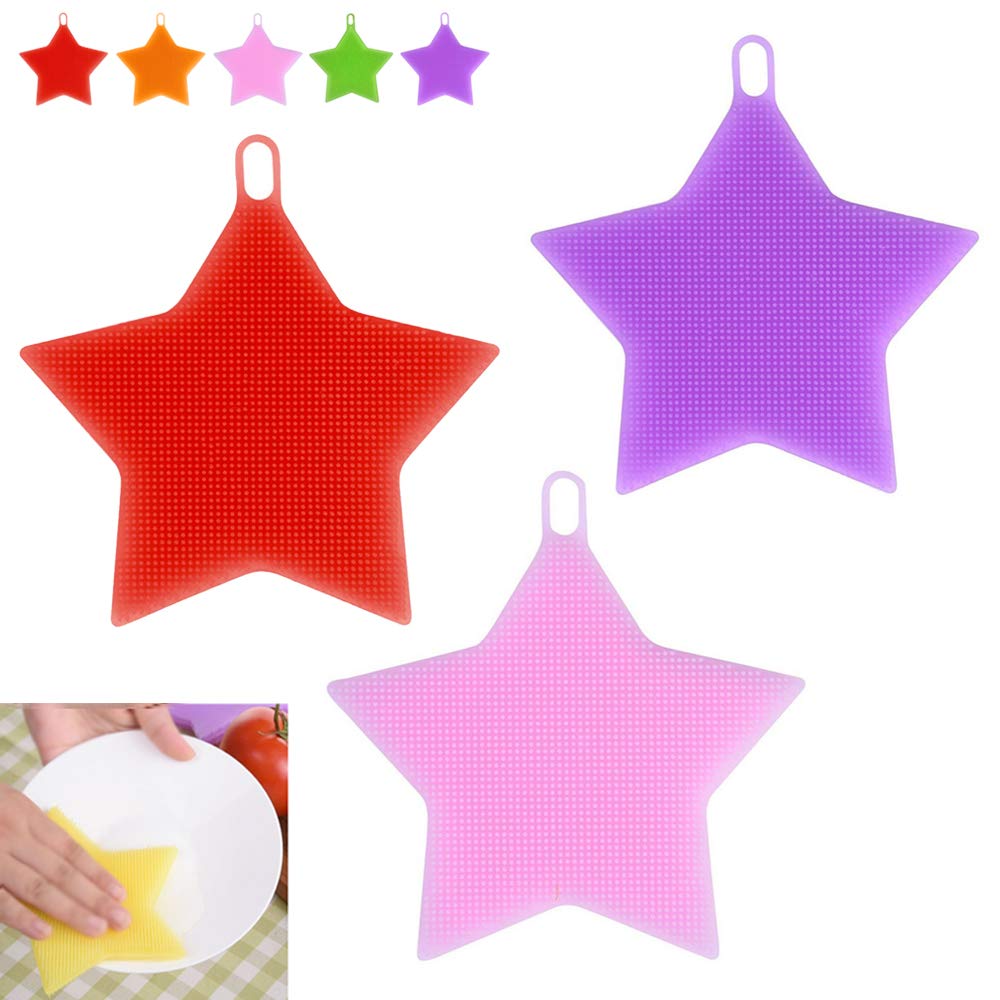 3 Pack Silicone Dish Sponges - Reusable Kitchen Scrubber Brush Set for Non-Stick Pans, Pots & Dishes - Eco-Friendly Cleaning Gadgets for Sink, Countertops & Cookware