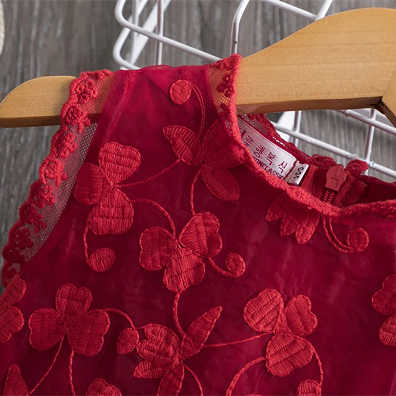 Flower Lace Baby Summer Dresses for Girls 2-6 Years - Sleeveless Casual Kids Clothing for Birthday Party & New Year Celebration | Red Cotton Dress for Outdoor Play & Special Occasions