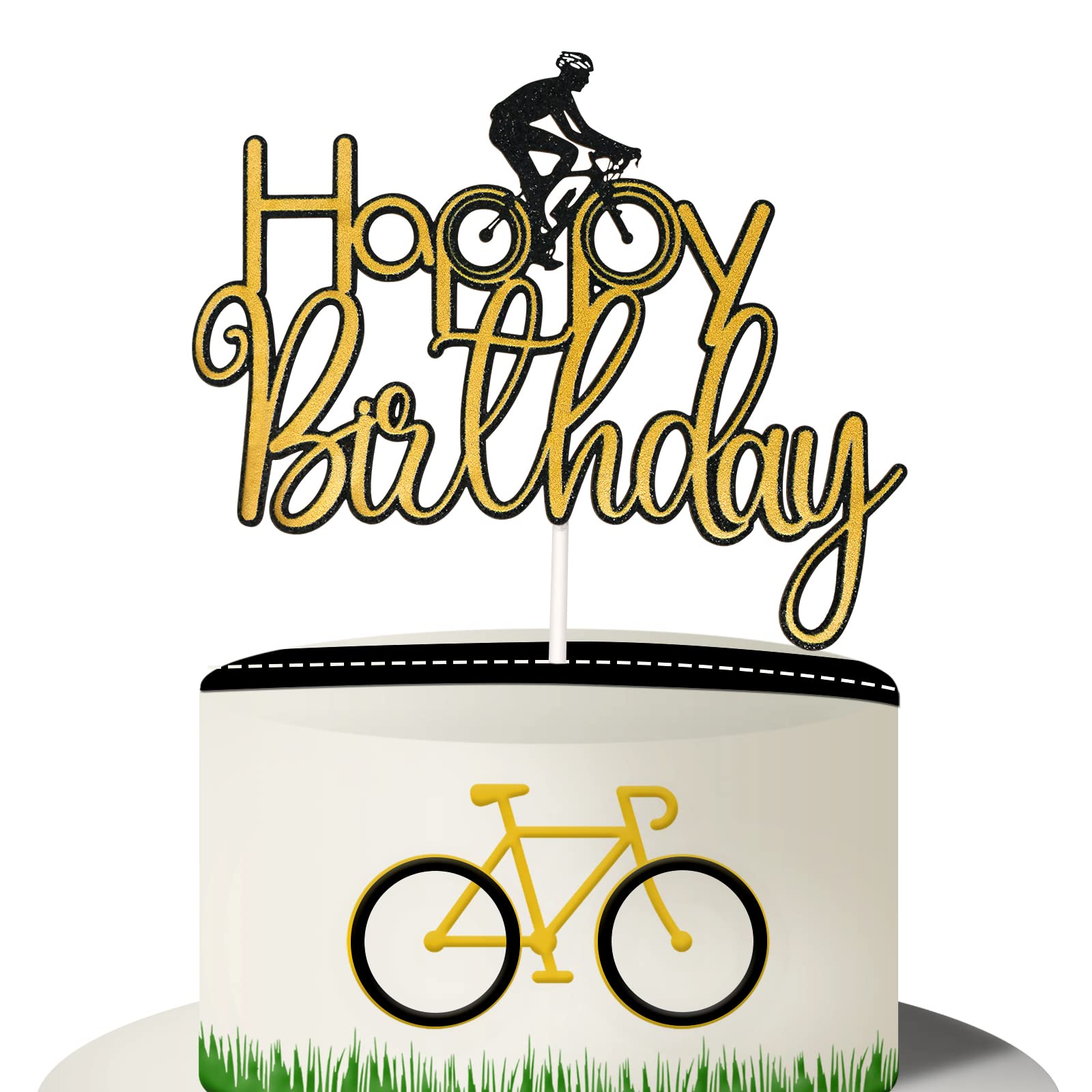 Bicycle Happy Birthday Cake Topper - Bike Theme Party Decorations for BMX Birthday Celebrations | Pre-assembled Decor for Men & Boys | Perfect for Cycling Enthusiast Parties & Bike-Themed Events