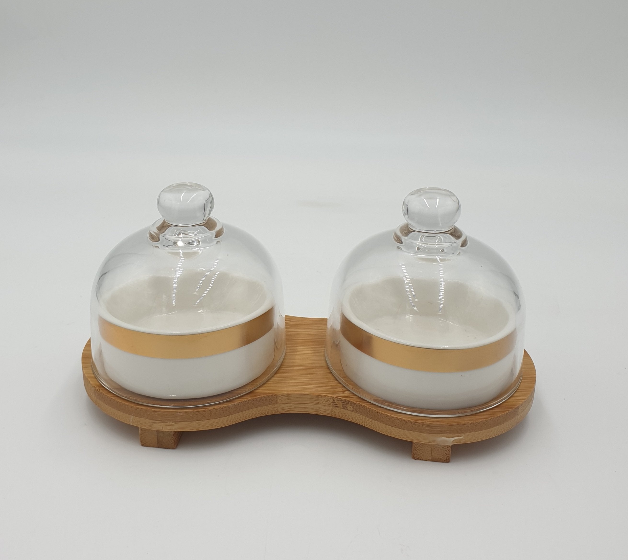 2-Section Candy Dish with Wood Base - Perfect for Candy Display at Parties, Weddings, and Home Decor