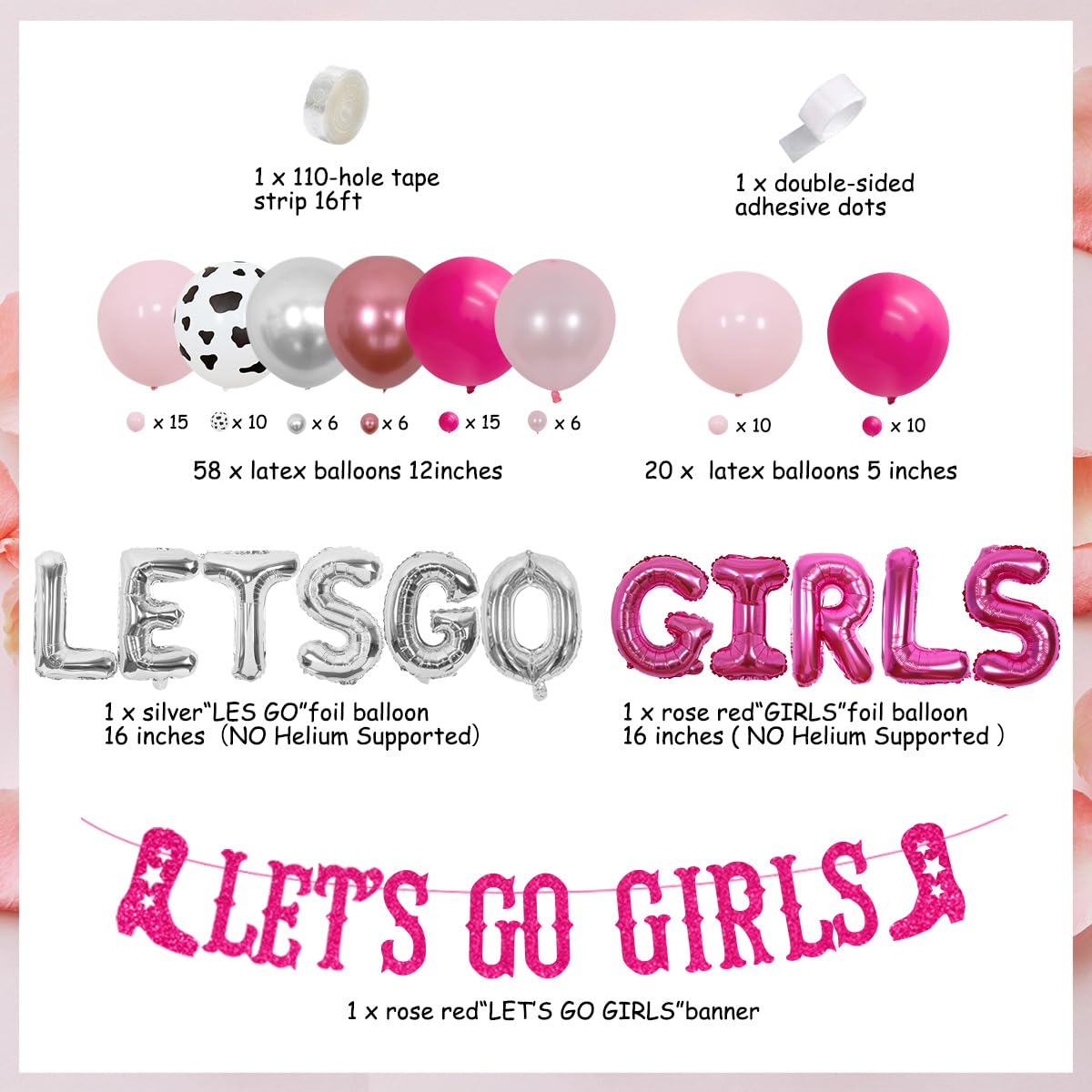 Western Cowgirl Party Decorations - Let's Go Girls Bachelorette Decor in Hot Pink | Nashville Bridal Shower Balloon Garland with Banner for Western Themed Parties, Birthday Celebrations & Girls Night Out | Perfect for Bachelorette Parties, Bridal Showers & Western Theme Events
