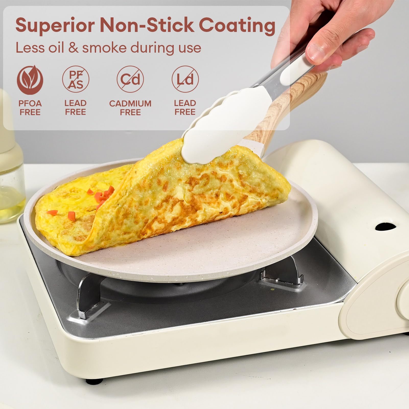 JEETEE 11-Inch Nonstick Crepe Pan - Granite Coating Griddle for Tortillas, Pancakes & Dosas - PFOA-Free, Induction Compatible Stovetop Cookware (Beige) | Perfect for Breakfast, Mexican Cuisine & Indian Cooking