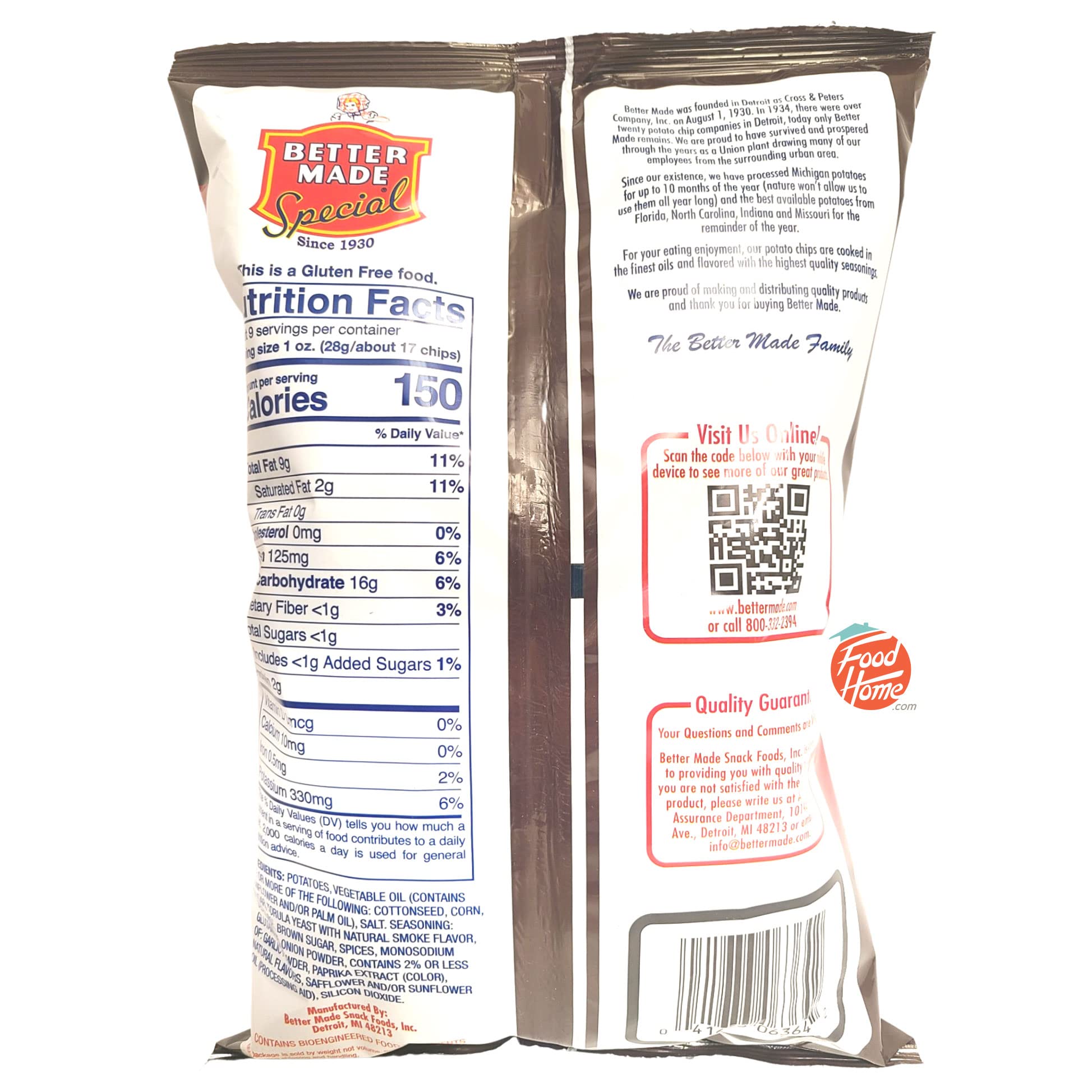Better Made Family Size Southern Style Sweet Heat BBQ Flavor Potato Chips - 8.5-Ounce Bag - Perfect for Picnics, Parties & Snacking