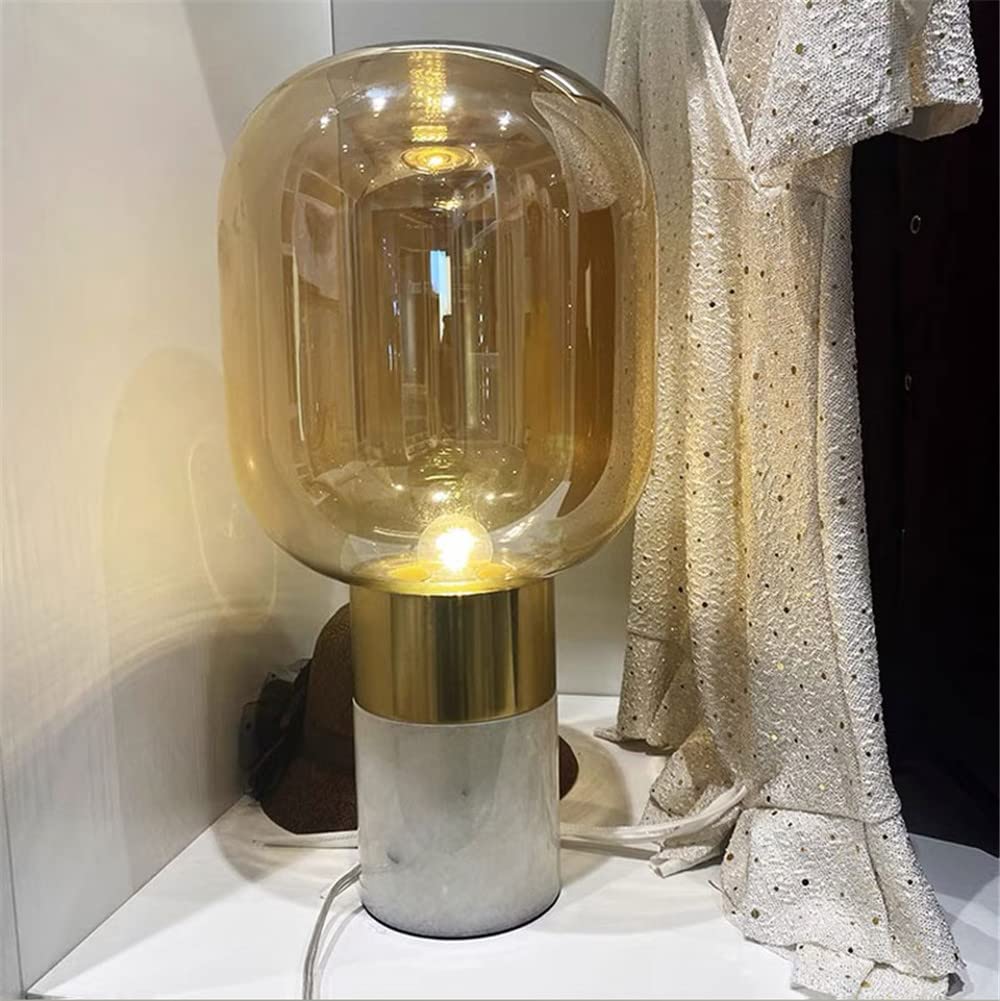 Luxury Black Postmodern Marble Glass Table Lamp - E26/E27 Base Bedside & Desk Lighting for Living Room, Bedroom, Study - Elegant Home & Office Decor with Warm Ambient Glow