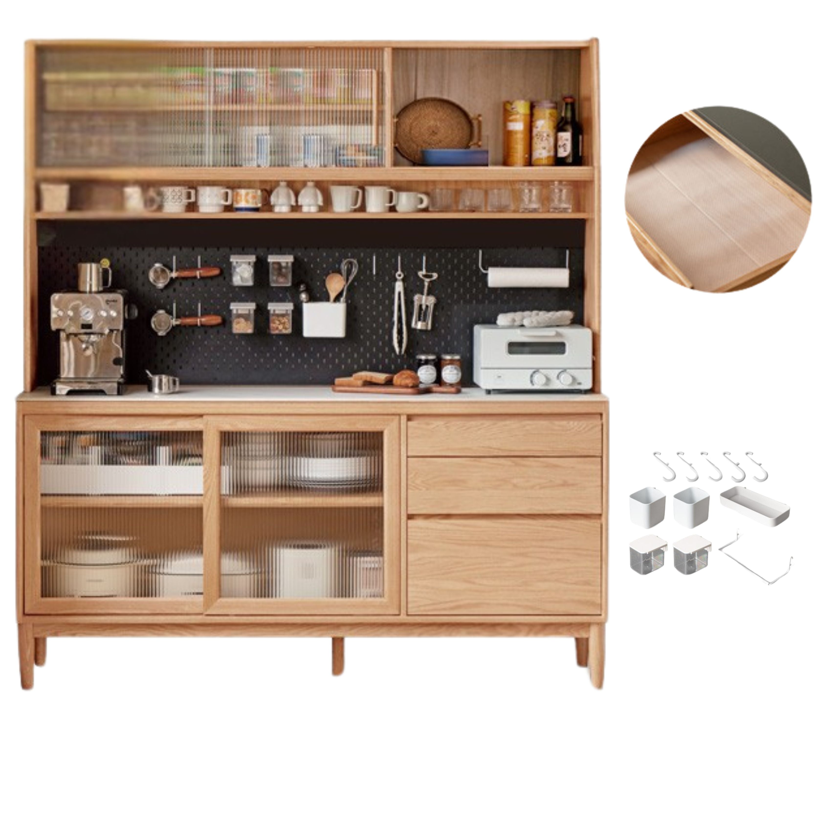 Oak Solid Wood Large Capacity Storage Sideboard - Rustic Buffet Cabinet for Dining Room, Living Room & Entryway Storage