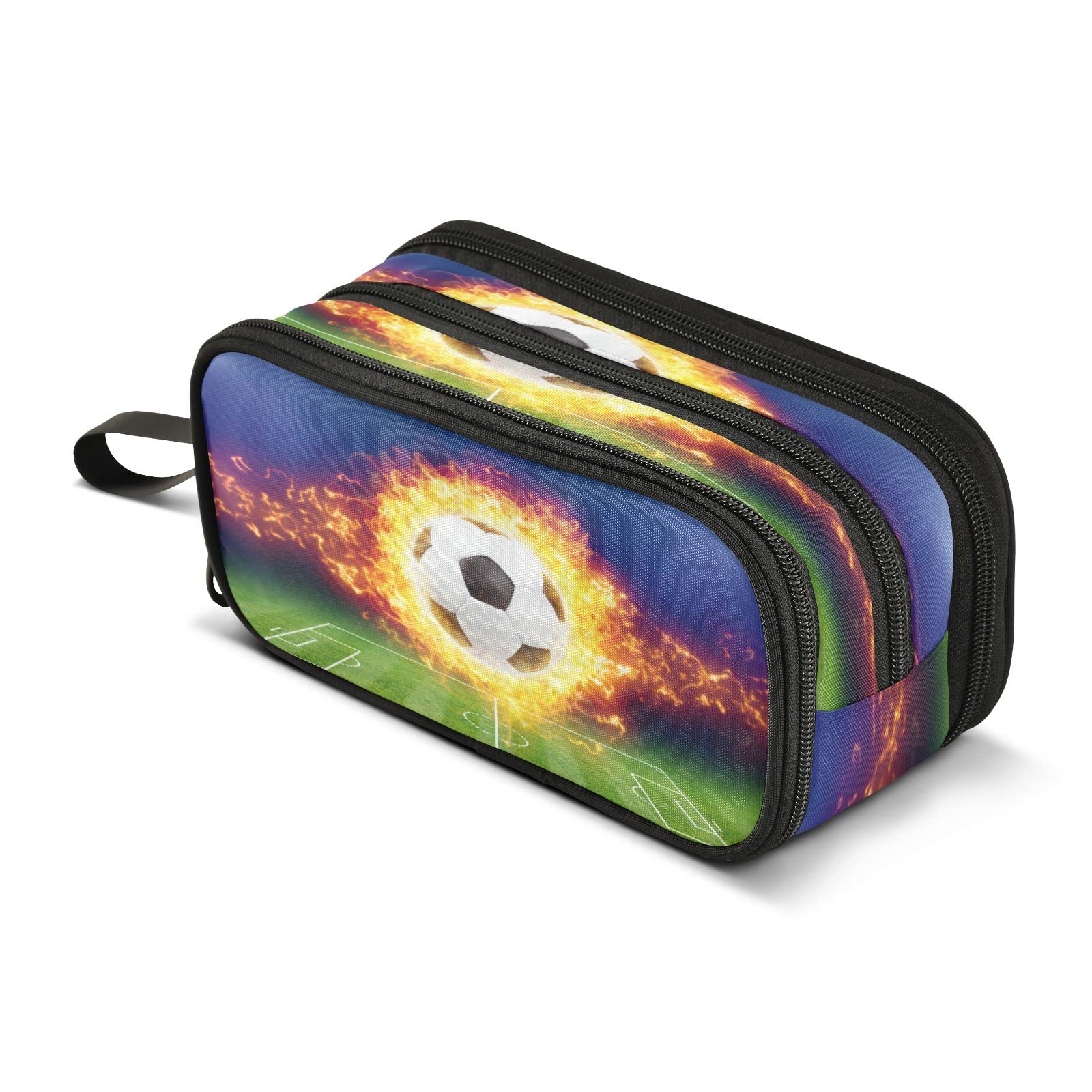 3-Compartment Soccer Ball Design Pencil Case - Portable Pen Holder & Stationery Storage Bag for School, Office, Travel - Perfect for Boys, Girls, Teens & Students (Ideal for Organizing Pens, Pencils, Erasers & School Supplies)