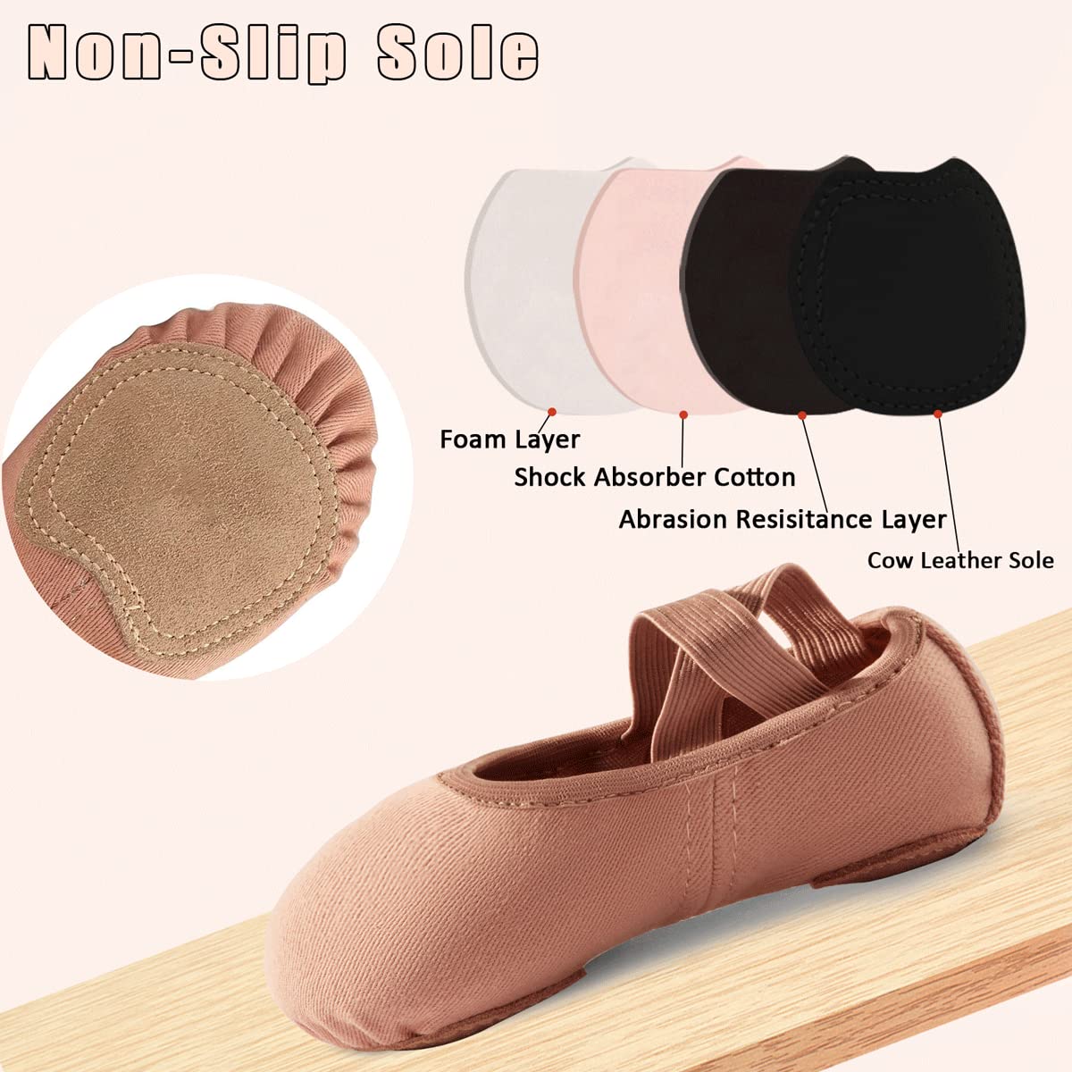 Girls Women Ballet Shoes Stretch Canvas Dance Slippers - Split Sole No-Tie Drawstring Ballet Flats for Ballet Class, Practice, Recital & Performance