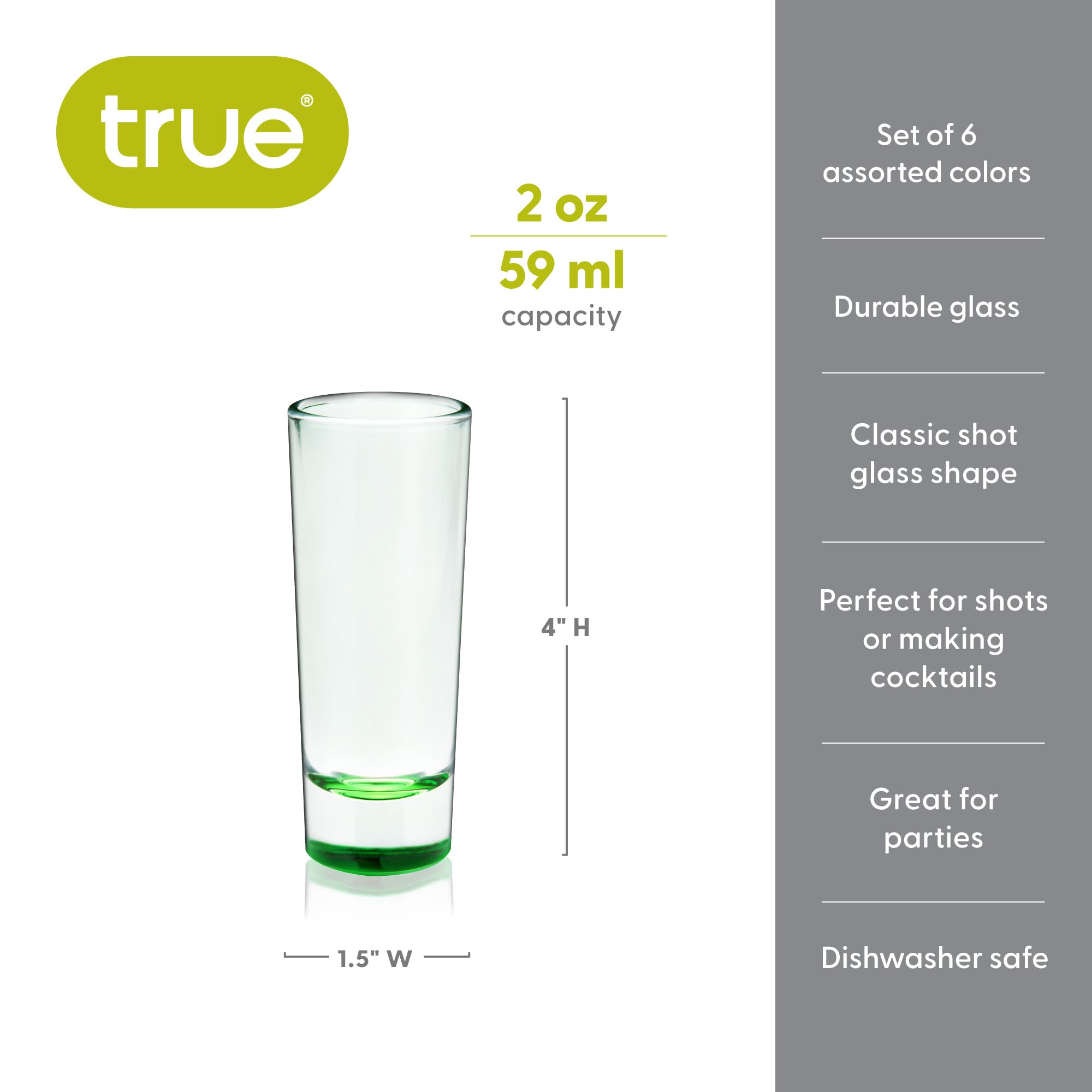 TRUE Shooter Glasses Set of 6 - 2oz Tequila & Whiskey Shot Glasses - Durable Barware for Parties, Gifts & Home Bars | Perfect for Cocktails, Liquor Tasting & Entertaining
