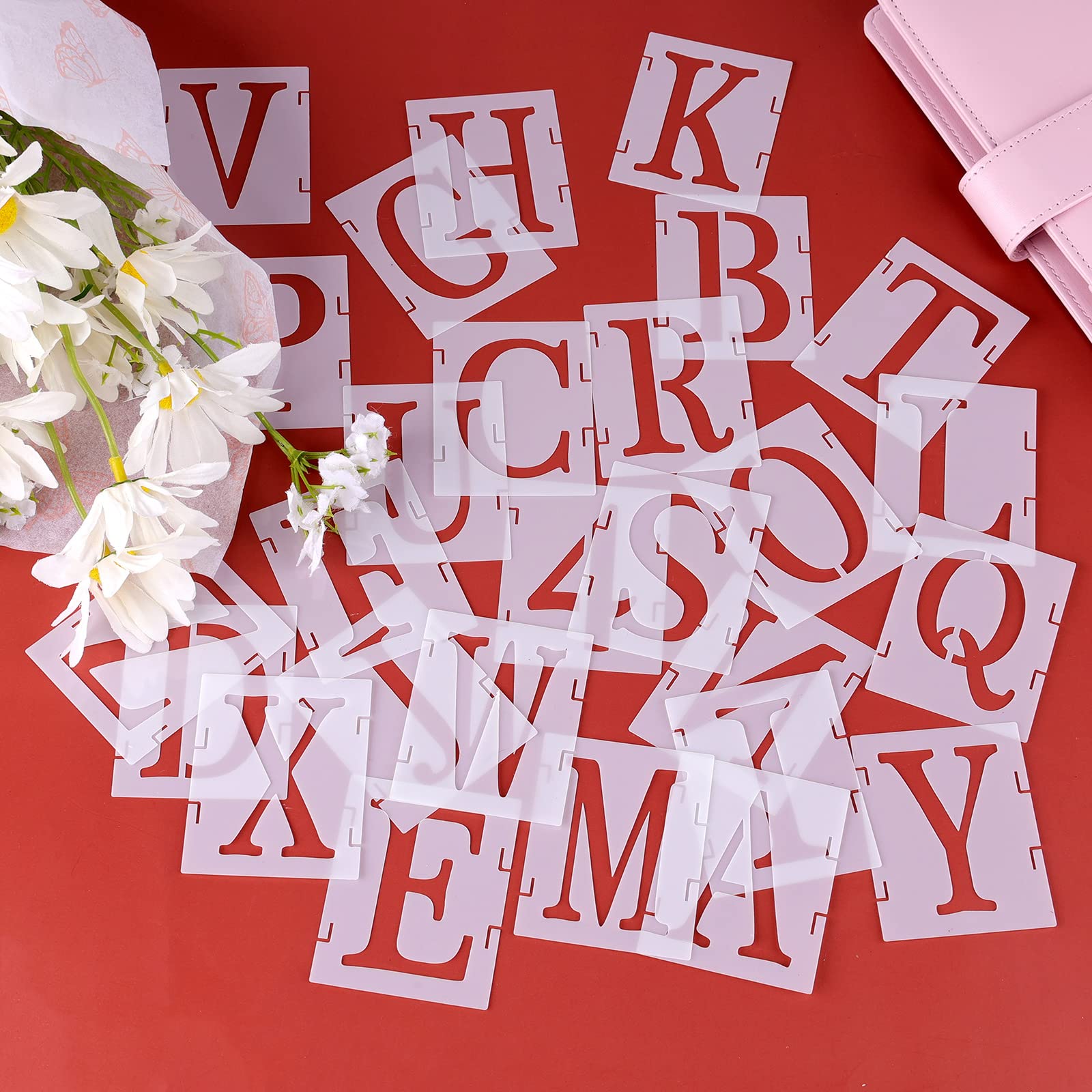 AIEX 43-Piece 2-Inch Reusable Plastic Letter and Number Stencils - Uppercase Alphabet, Punctuation Marks & Symbols for Scrapbooking, Painting, DIY Crafts, Home Decor & Woodworking Projects