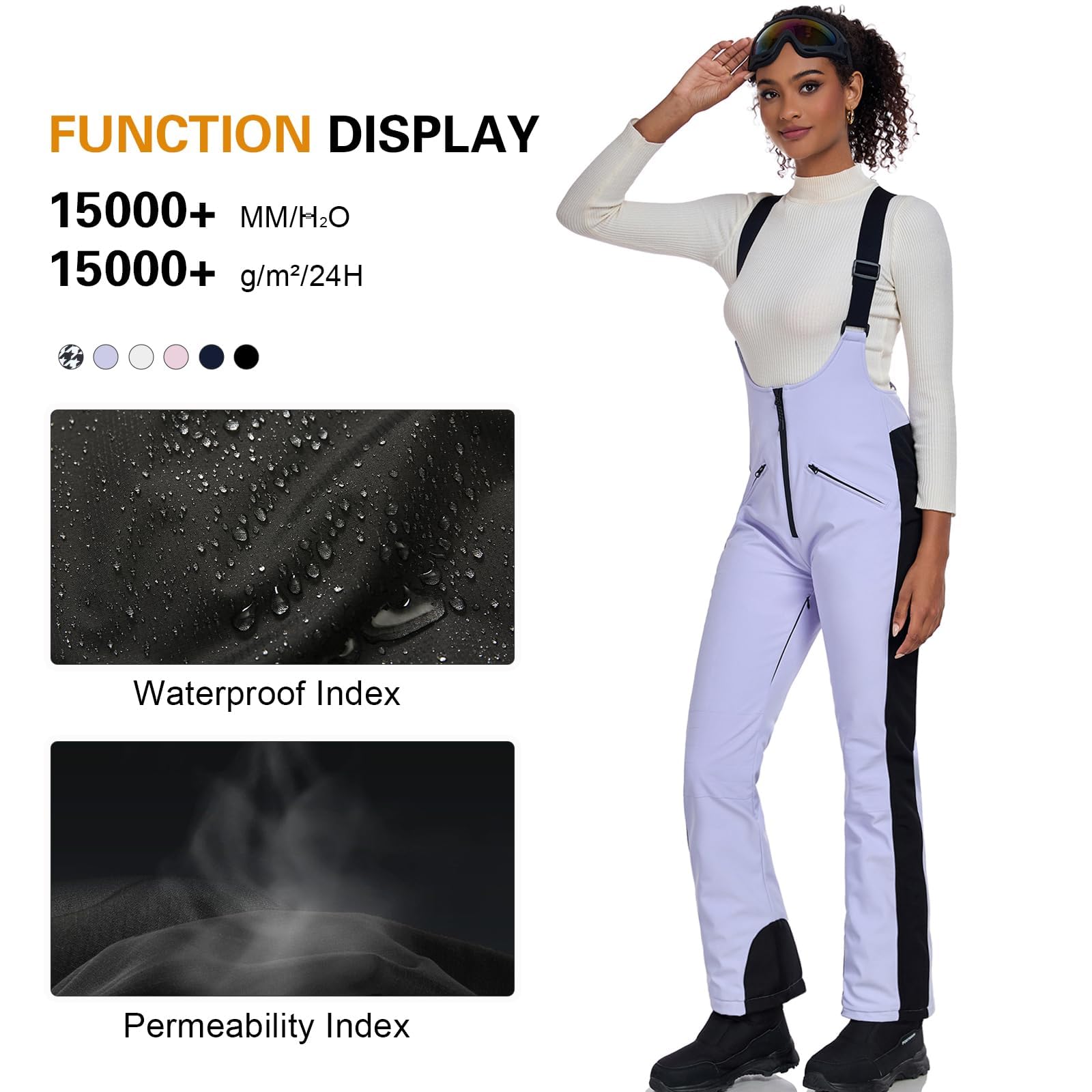 Women's Waterproof Ski Bib Overalls - Slim Fit Snowboard Pants with Elastic Waist for Winter Sports & Outdoor Activities | Perfect for Skiing, Snowboarding & Cold Weather Adventures