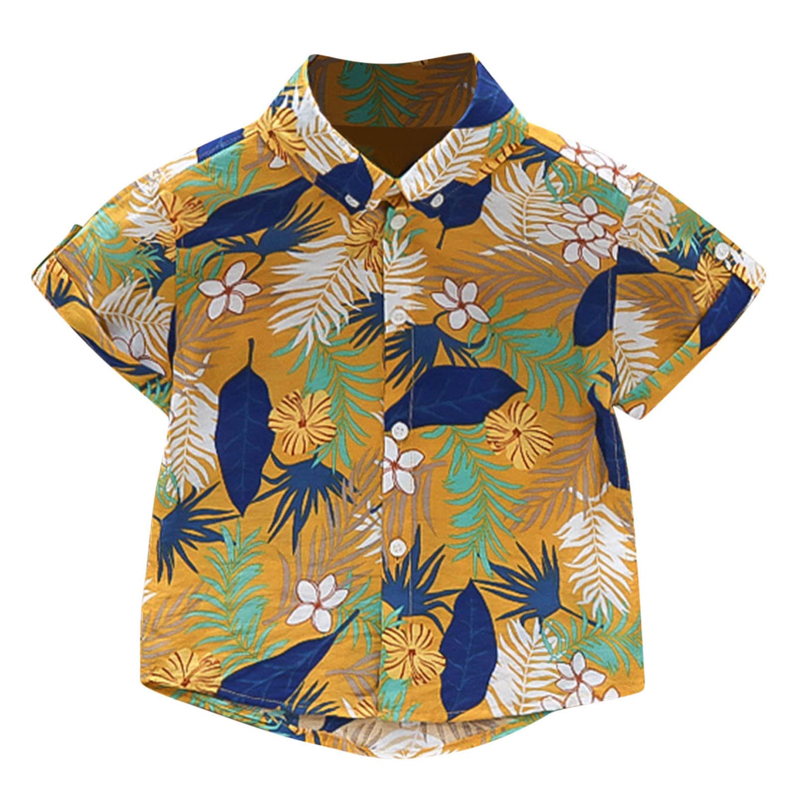 Hawaiian Floral Short Sleeve Button Up Shirt for Boys - Toddler & Kids Vacation Summer Tops - Bulk Pack of White Casual Shirts for Beach, Party & Outdoor Activities