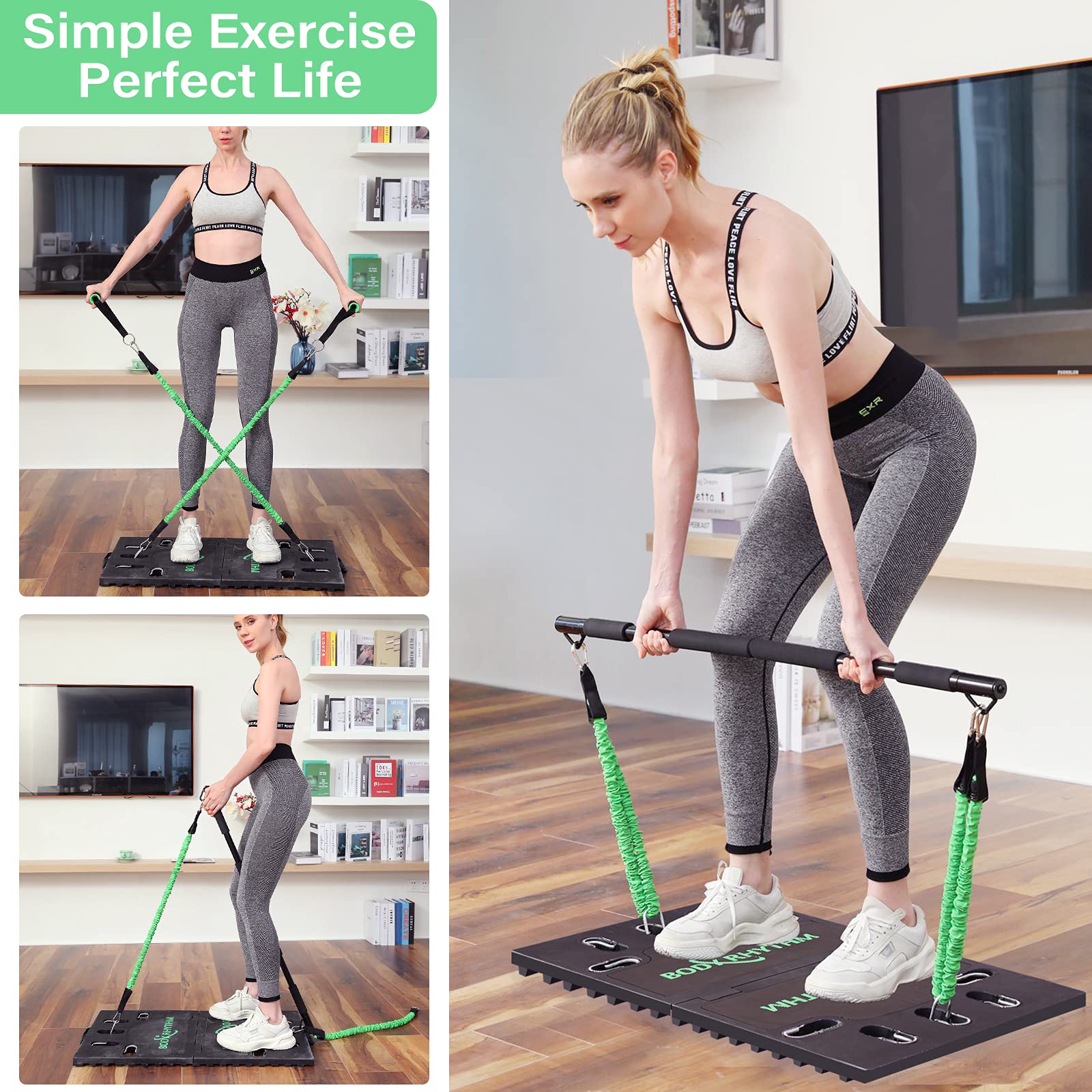 BODY RHYTHM Portable Home Gym System with 150 lbs Resistance Bands - Foldable Exercise Bar, Handles & Accessories - Full Body Workout Equipment for Men & Women - Perfect for Home Fitness, Travel & Small Space Workouts