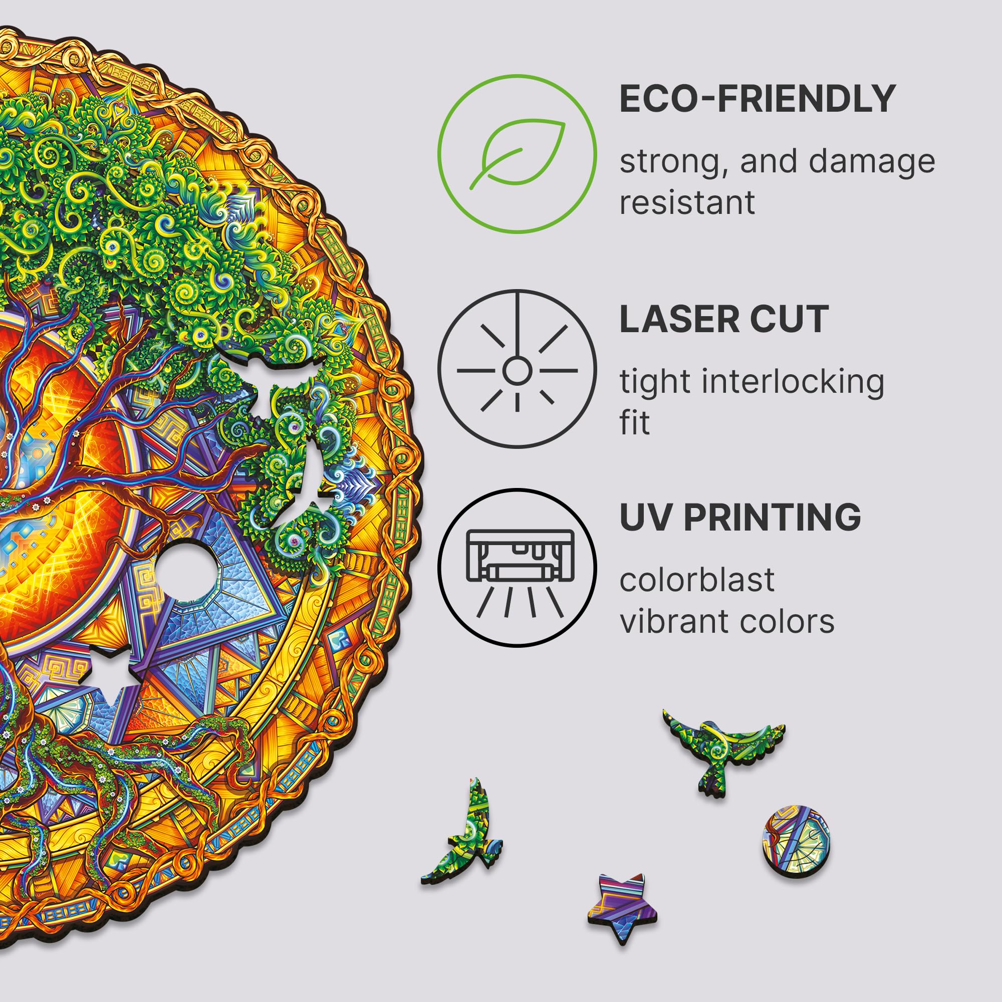 UNIDRAGON Original Wooden Jigsaw Puzzles 700 Pieces - Mandala Tree of Life Art, 17.7x17.7 Inch Large Puzzle, Unique Shaped Pieces, Premium Gift for Adults & Teens | Home Decor, Stress Relief, Family Game Night