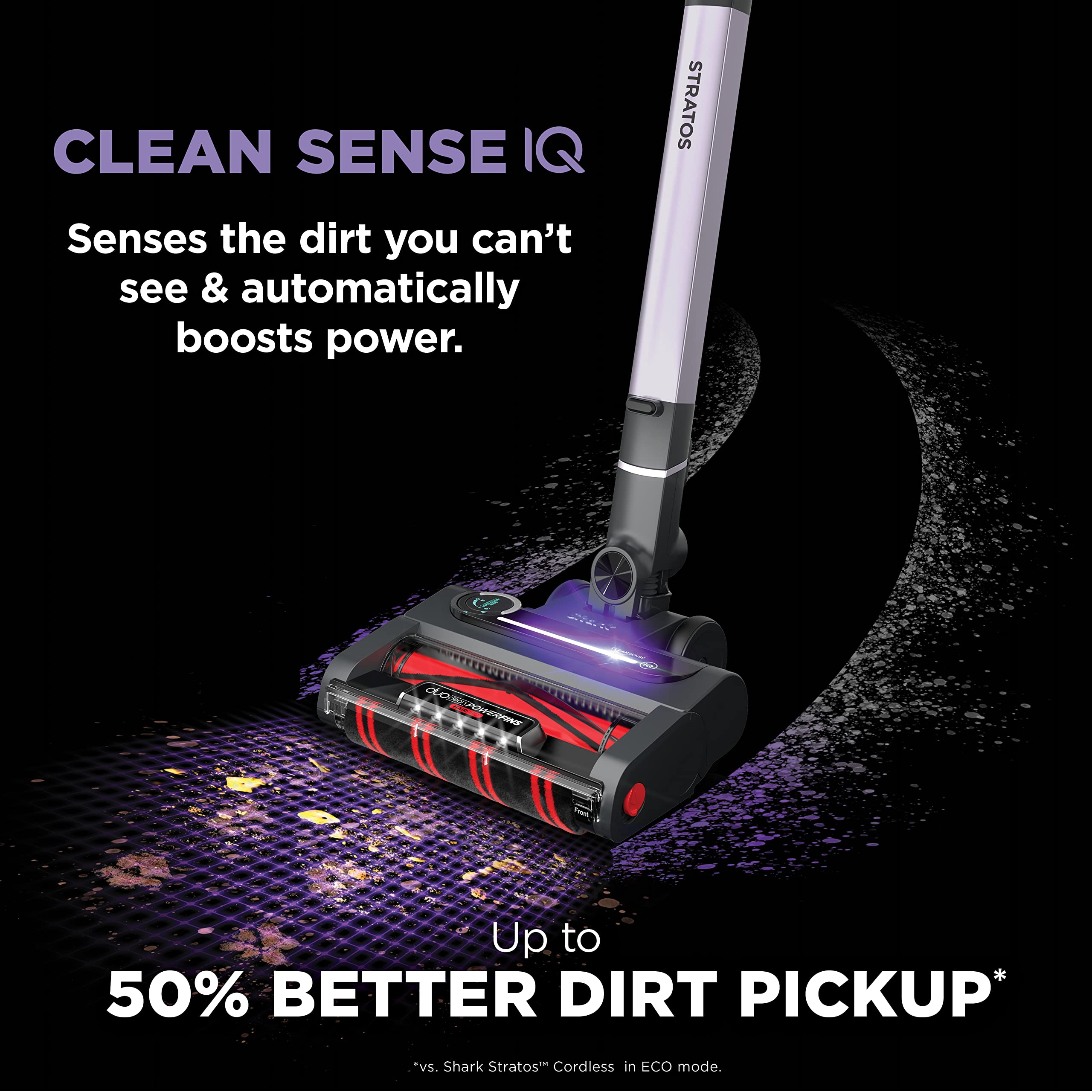 Shark Stratos Cordless Vacuum Cleaner with Clean Sense IQ & Odor Neutralizer | DuoClean PowerFins HairPro Technology | 60 Min Runtime | Includes Duster, Crevice Tool & Anti-Allergen Brush | Ash Purple (IZ862HC) | Perfect for Pet Hair, Hard Floors & Car Cleaning