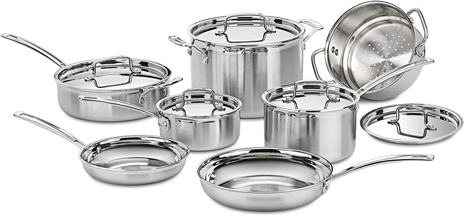 Premium 16-Piece Anyfish Stainless Steel Cookware Set - Saucepan, Skillet, Stockpot, Saute Pan & Utensils - Induction/Oven/Dishwasher Safe for All Stove Types - Ideal for Home Cooking, Professional Kitchens & Gourmet Meal Preparation