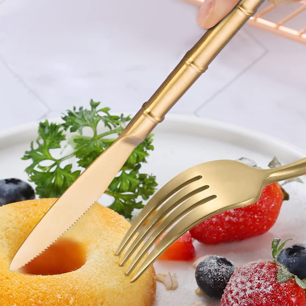 24-Piece Matte Gold Silverware Set - 304 Stainless Steel Flatware Set with Knives, Spoons & Forks - Elegant Modern Cutlery for Wedding, Party & Everyday Dining - Dishwasher Safe Kitchen Utensils - Perfect for Home Entertaining & Restaurant Use