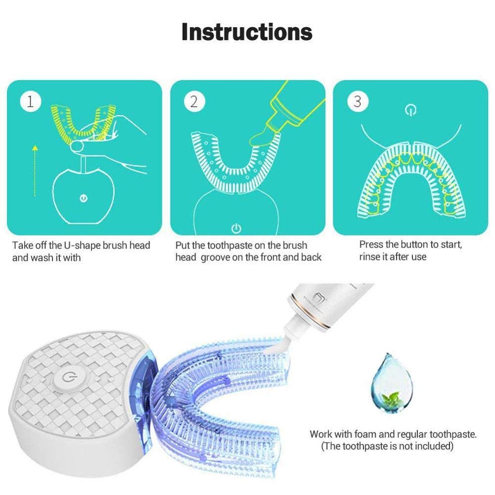 U-Shaped Sonic Electric Toothbrush - USB Rechargeable, IPX7 Waterproof, 4 Cleaning Modes for Teeth Whitening & Oral Care - Perfect for Travel, Home & Daily Dental Hygiene