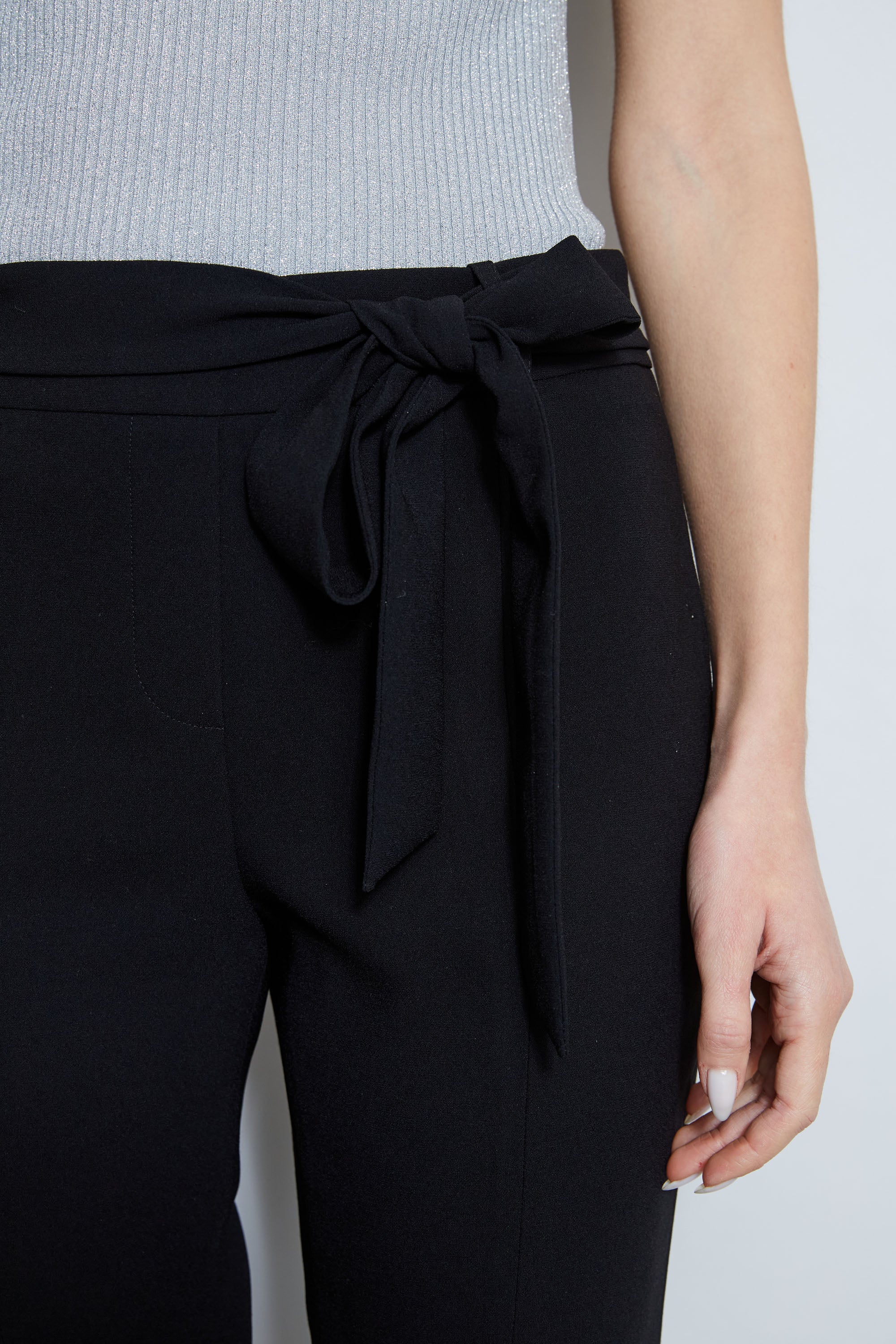 Slim Sash Pant E1087203 Black - Women's High Waist Trousers for Office & Casual Wear
