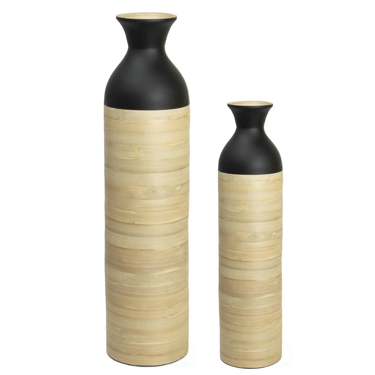 Stylish Black or White Tall Cylinder Bamboo Floor Vases with Glossy Lacquer Finish - 31
