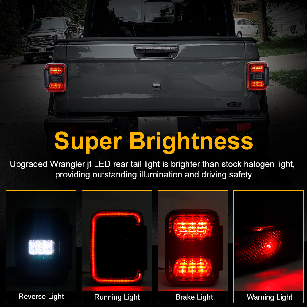 Upgraded Multi-Function LED Tail Lights for Jeep Gladiator JT 2020 2021 - Waterproof, Durable & Bright Brake Lights - Perfect for Off-Roading, Night Driving & Custom Jeep Builds