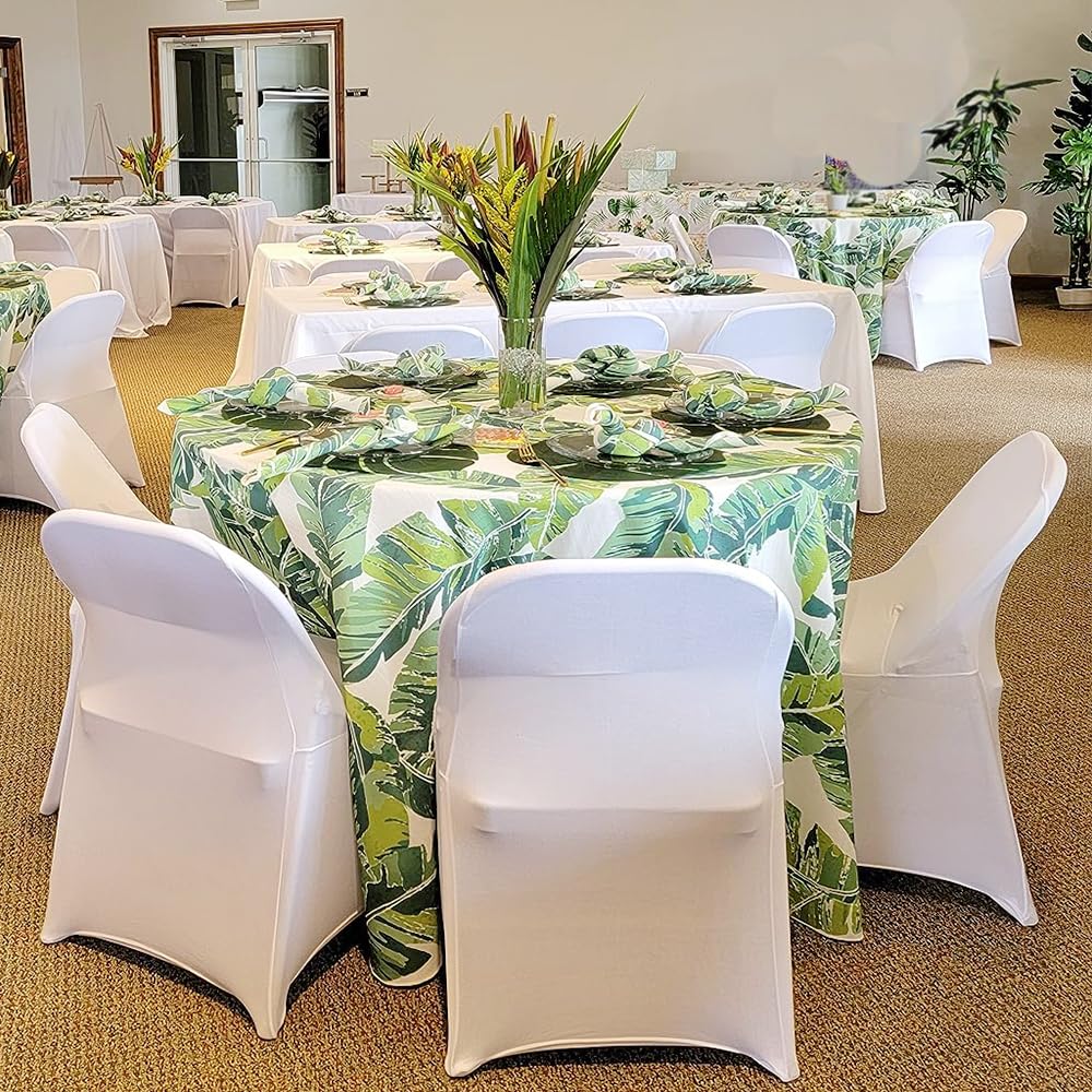 50 Pack White Folding Chair Covers - Stretchable Spandex Banquet & Wedding Chair Slipcovers - Perfect for Events, Parties, and Home Decor