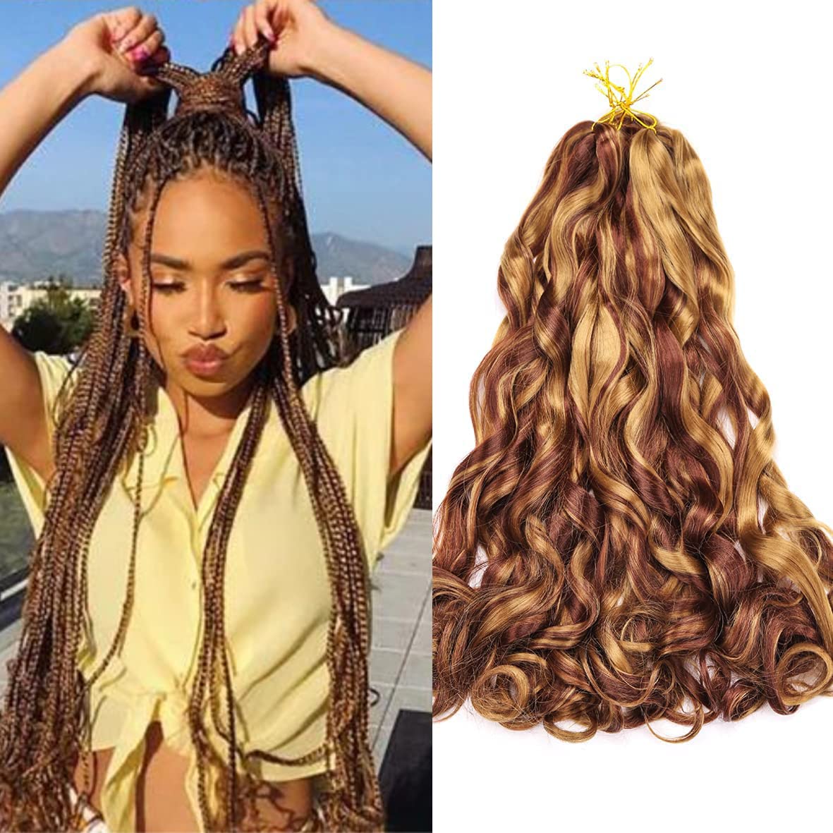 Amir Hair 8 Packs French Curly Braiding Hair 20 Inch Loose Wave Synthetic Hair Extensions Pre-Stretched for Easy Styling (27/33#) - Perfect for Protective Styles, Weddings & Everyday Wear