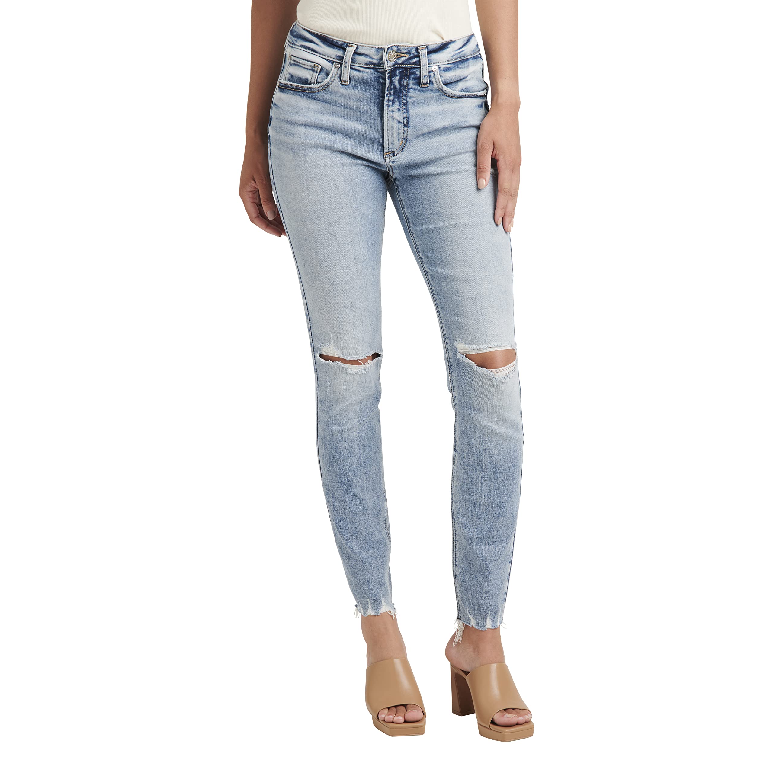 Silver Jeans Co. Women's Most Wanted Mid Rise Skinny Jeans - Stretch Denim Pants for Everyday Comfort | Perfect for Work, Casual Outings & Date Nights
