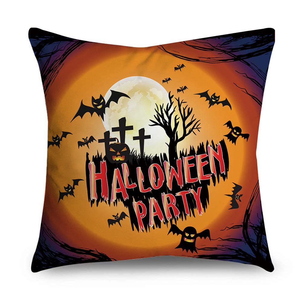 Halloween Themed Lumbar Cushion Cover Set - 2PCS Funny Cartoon & Floral Pillow Cases for Car, Sofa, Home Decor (18x18 Inches) | Perfect for Seasonal Home Decor, Office Comfort & Car Seat Support