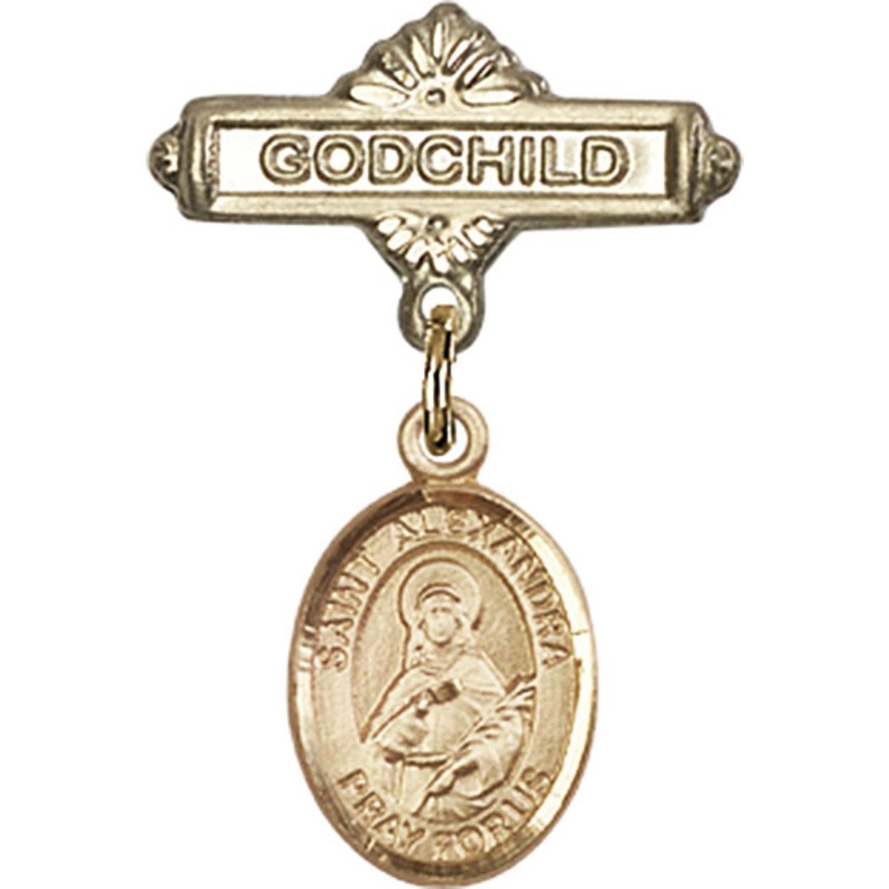 Gold Filled Baby Badge with St. Alexandra Charm & Godchild Pin - 1 X 5/8 Inches - Perfect for Christenings, Baptisms & Baby Blessing Ceremonies