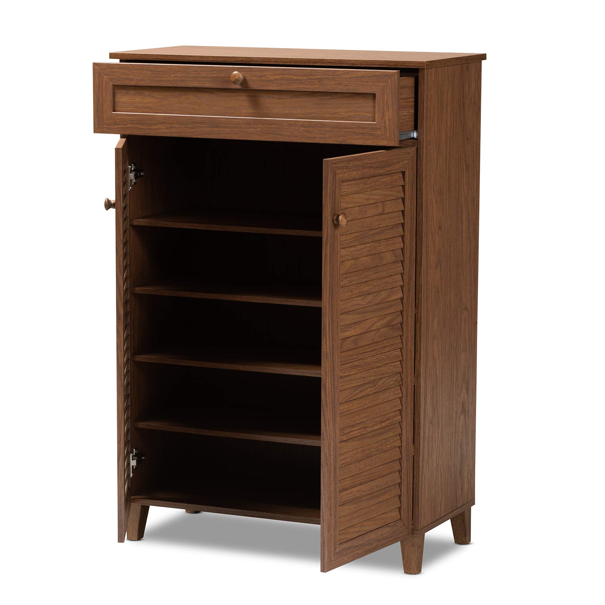 Baxton Studio Shoe Cabinet with Storage - Walnut Finish Entryway Organizer for Shoes & Accessories | Perfect for Small Spaces, Apartments & Closets