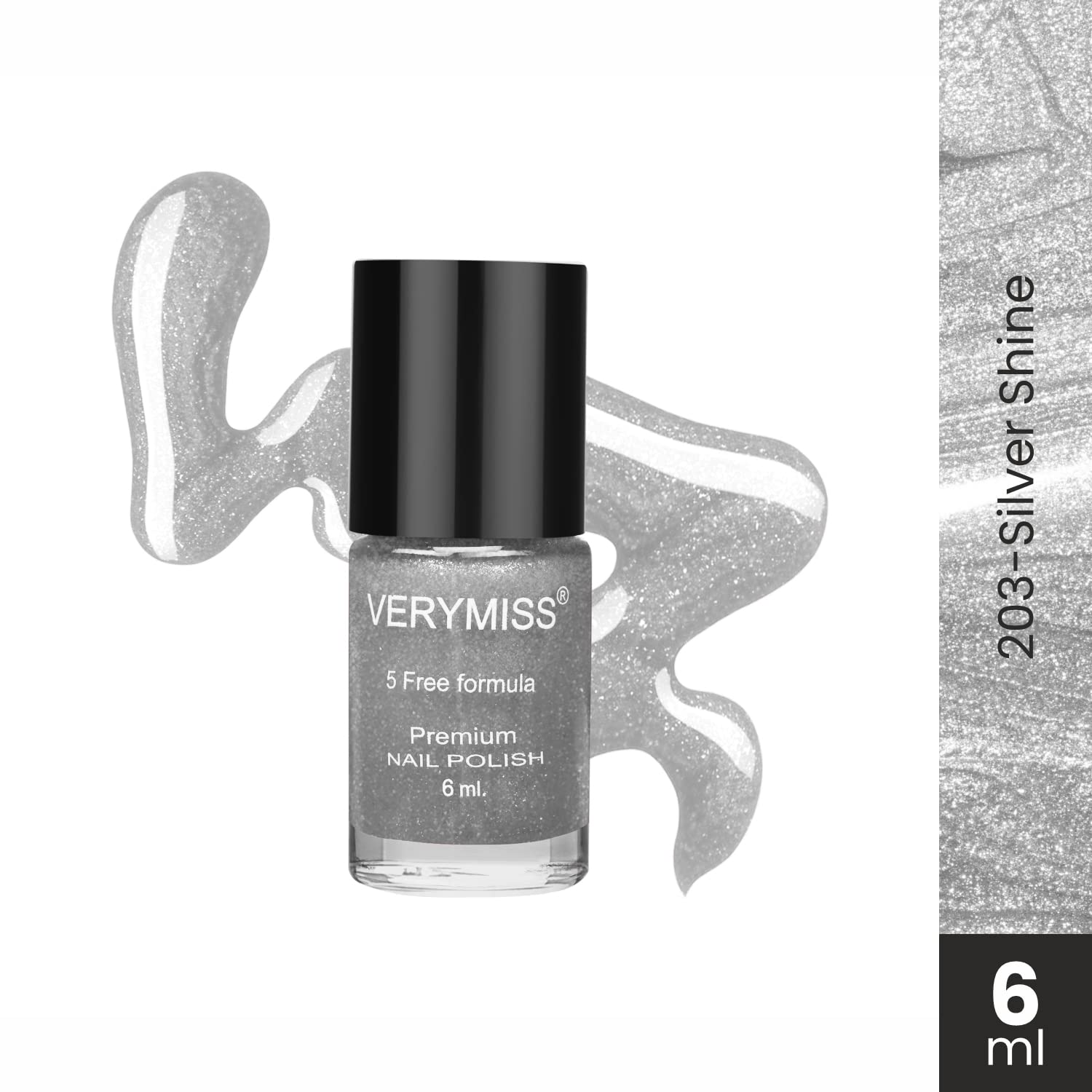 Verymiss Premium Shimmer Nail Polish - 203 Silver Shine | Long-Lasting Metallic Nail Lacquer for Women | Perfect for Parties, Weddings & Special Occasions