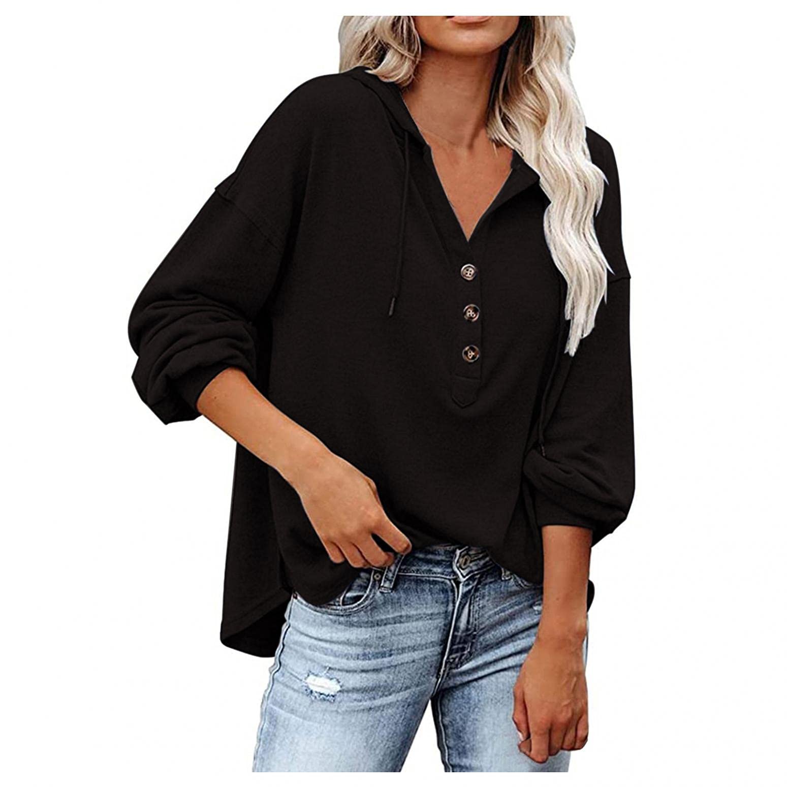 FABIURT Women's Casual Button-Up Hoodie Sweatshirt - Long Sleeve Loose Pullover Blouse Comfy Tee Shirt for Everyday Wear | Perfect for Work, Travel & Relaxation
