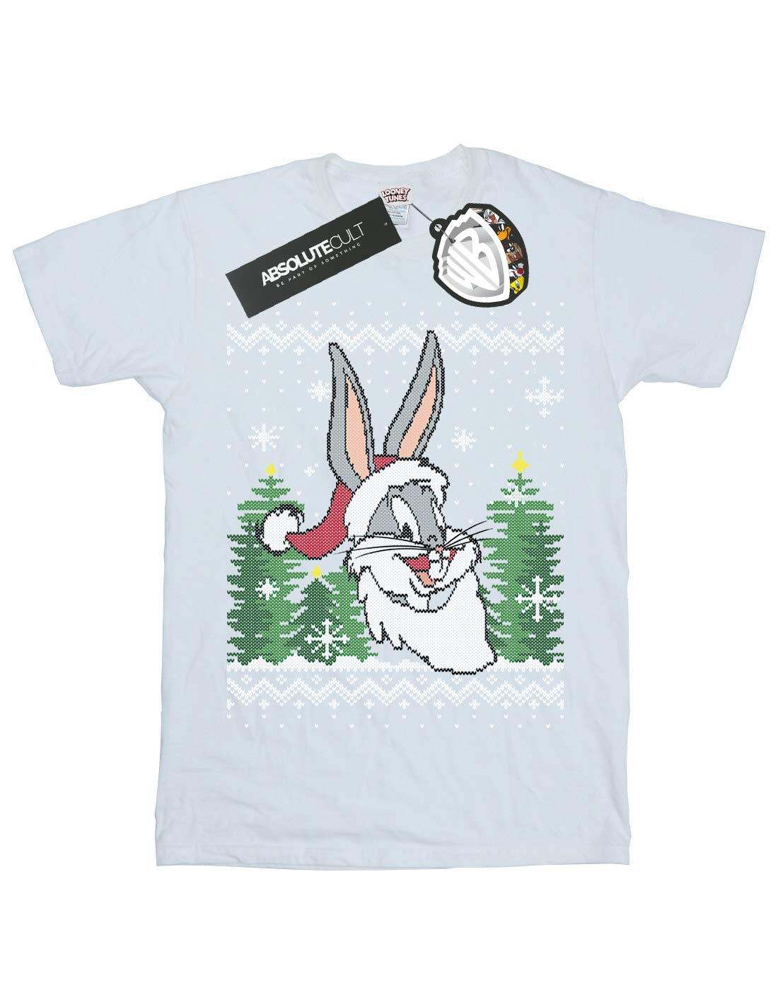 Looney Tunes Bugs Bunny Christmas Fair Isle Graphic T-Shirt for Boys (7-8 Years) - White | Holiday Gift, Winter Party Outfit, Festive Family Matching
